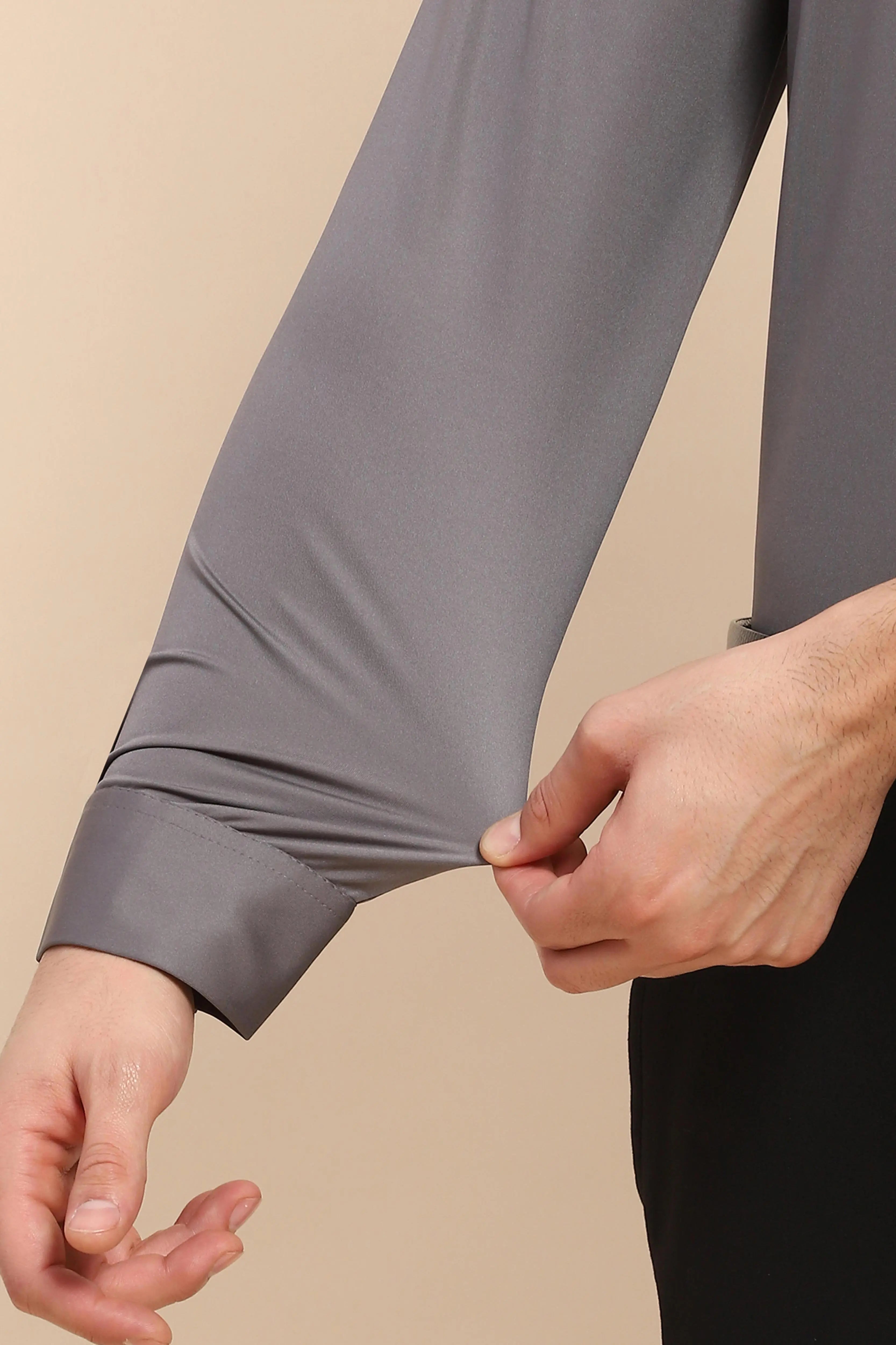 Gray Nylon Blend Solid Formal Shirt - Global Republic