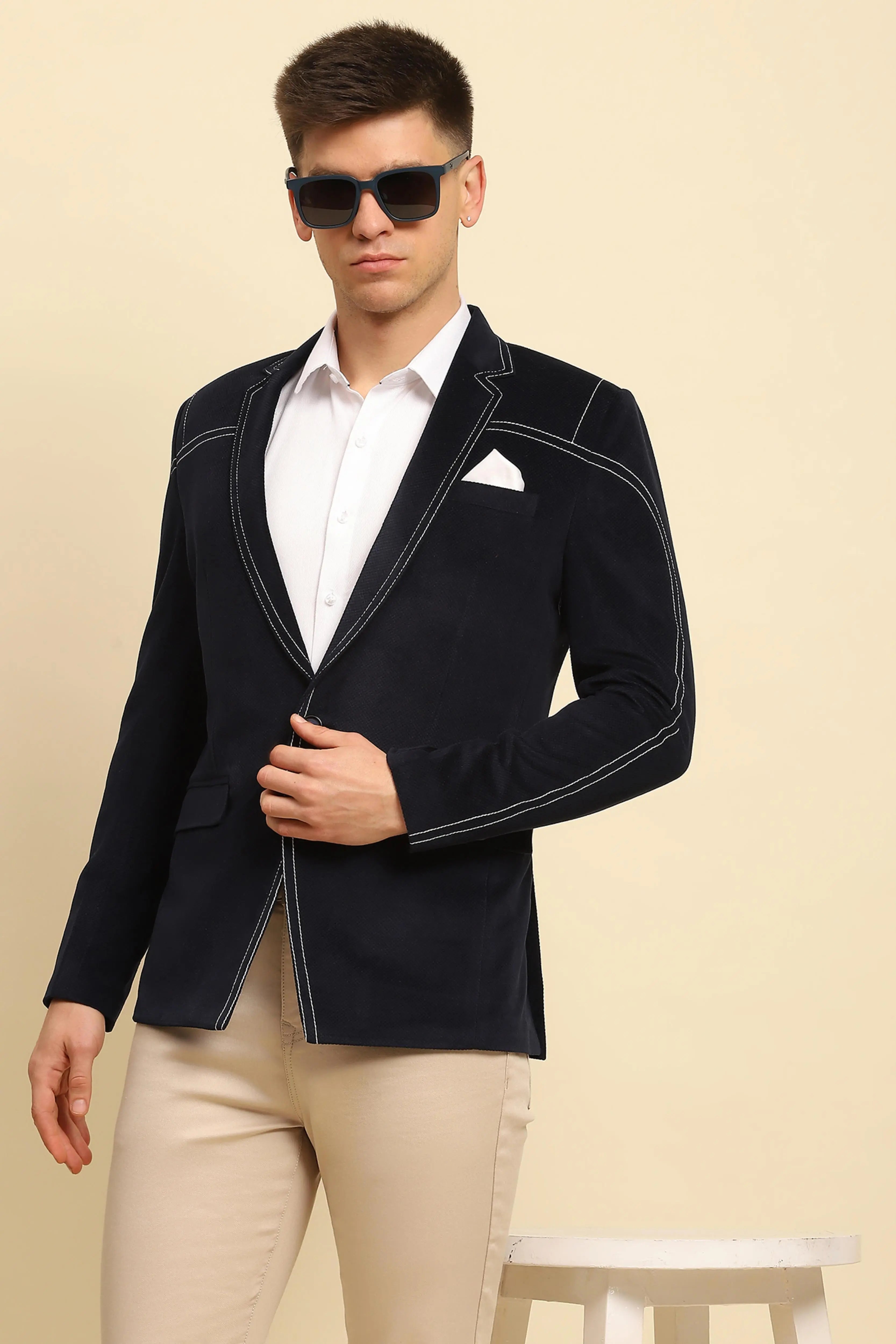 Navy Textured Coat - Global Republic