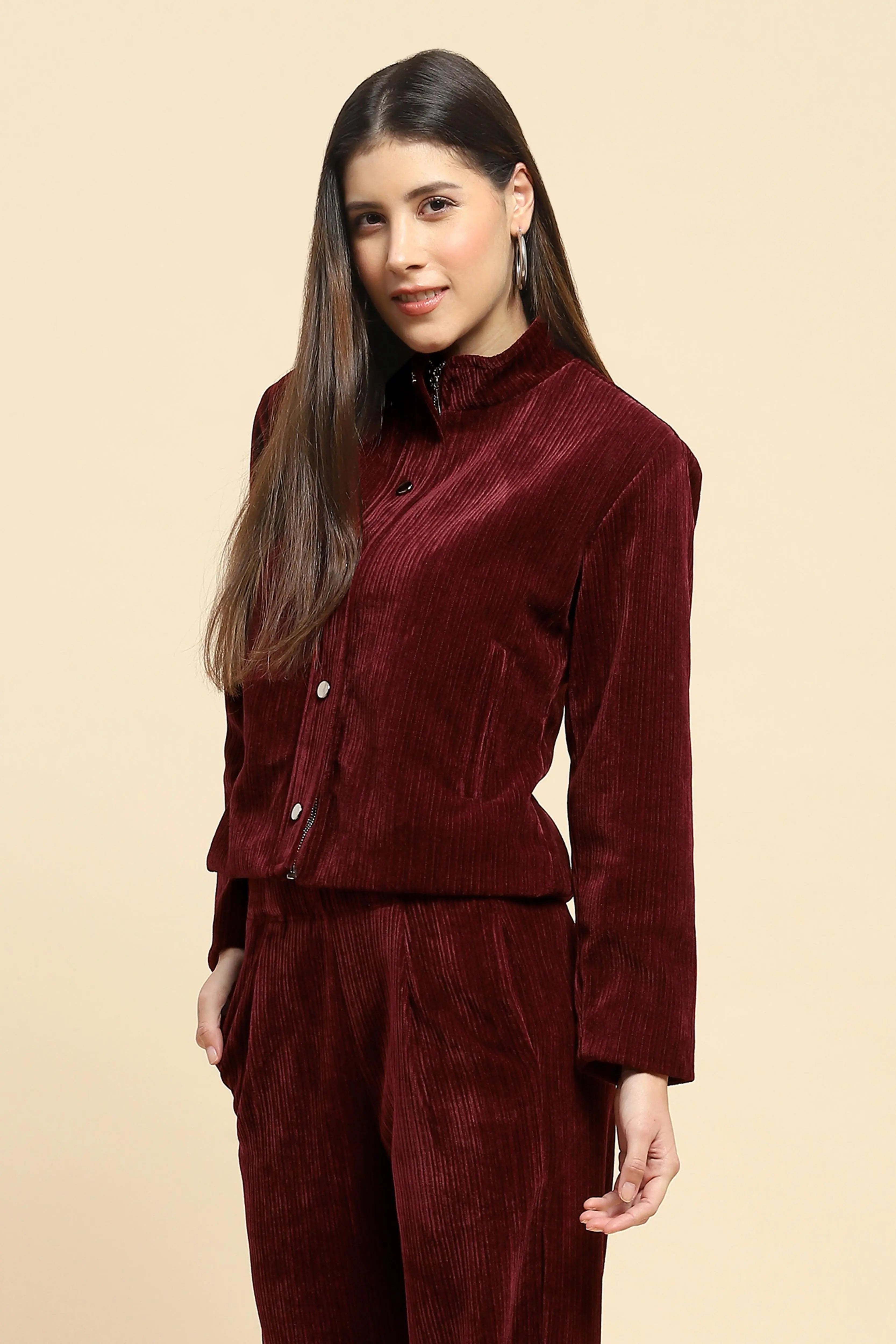 Wine  Short Winter Jacket - Global Republic