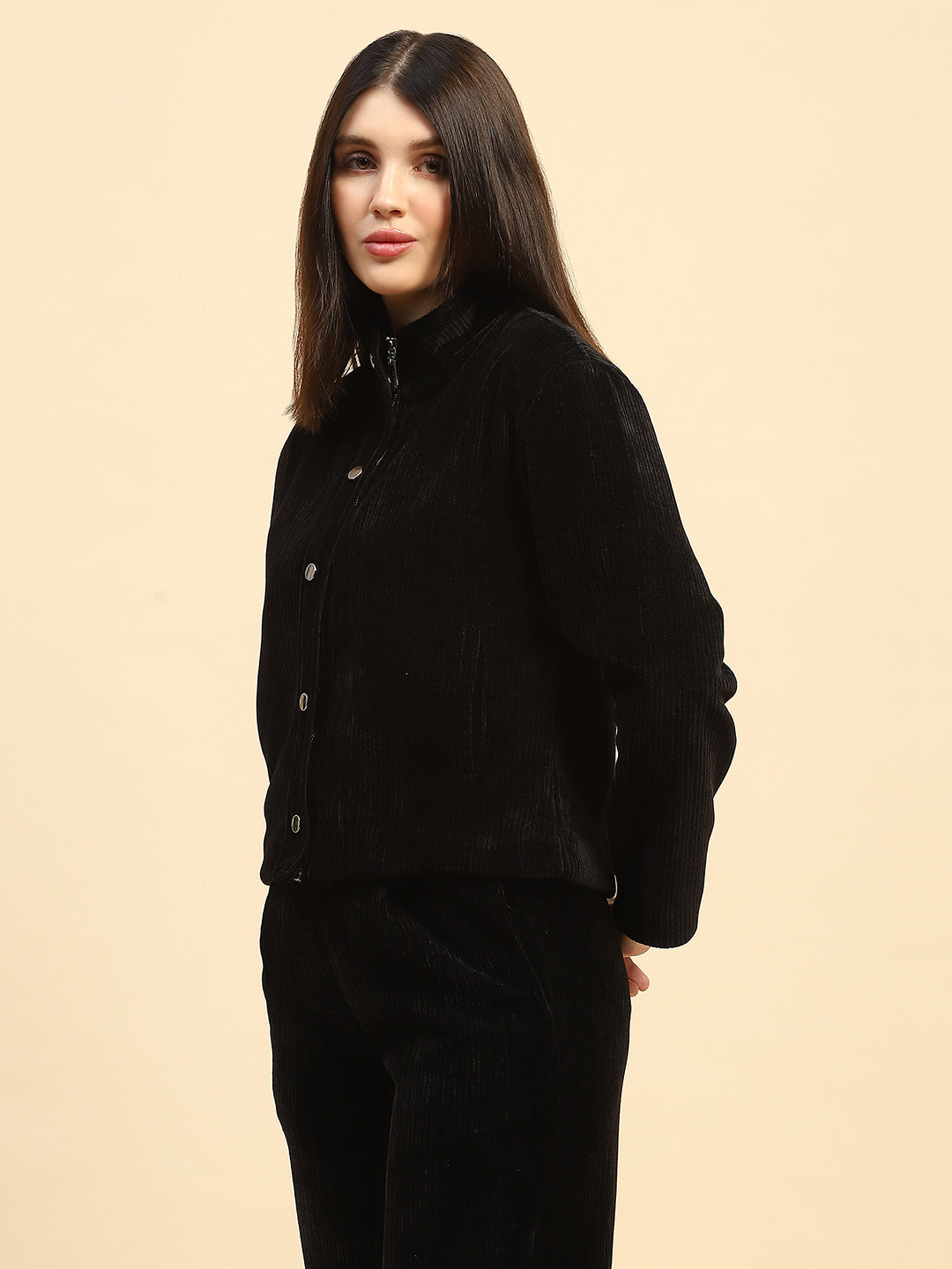 Black Solid  Boxy Fit Jacket - Global Republic