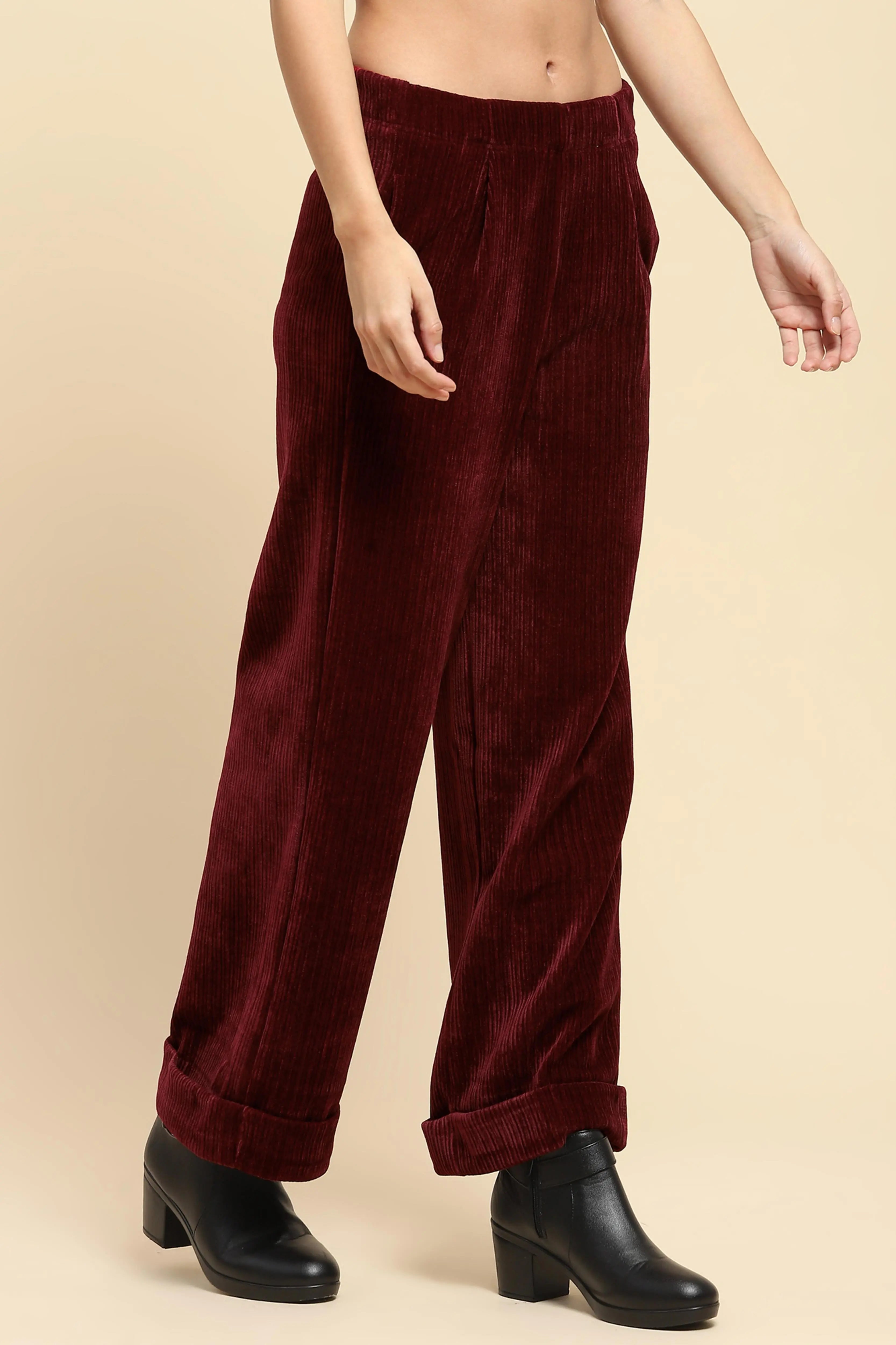 Wine Solid Loose Fit Lower - Global Republic