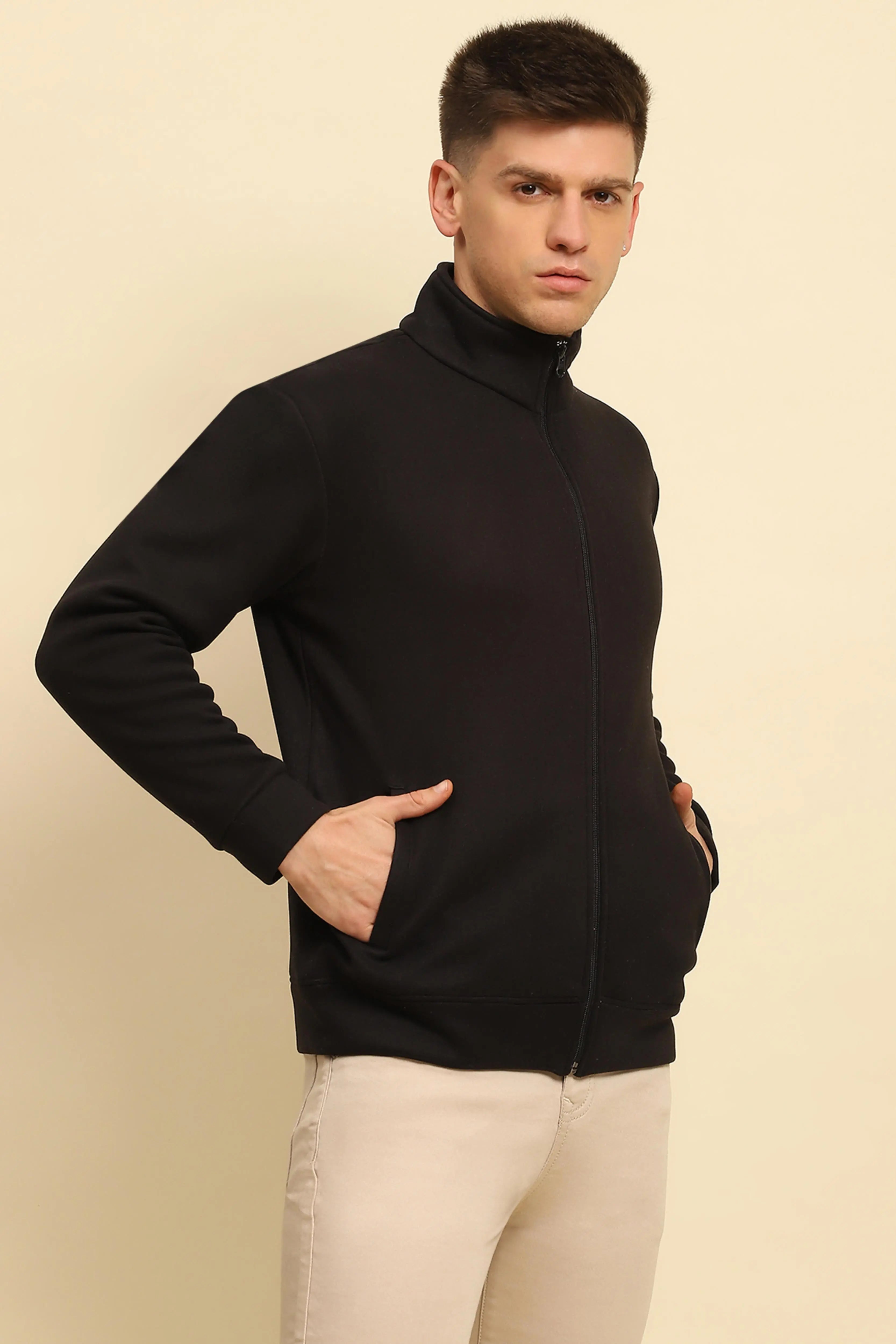 Black Ploy Blend Solid Sweatshirt - Global Republic