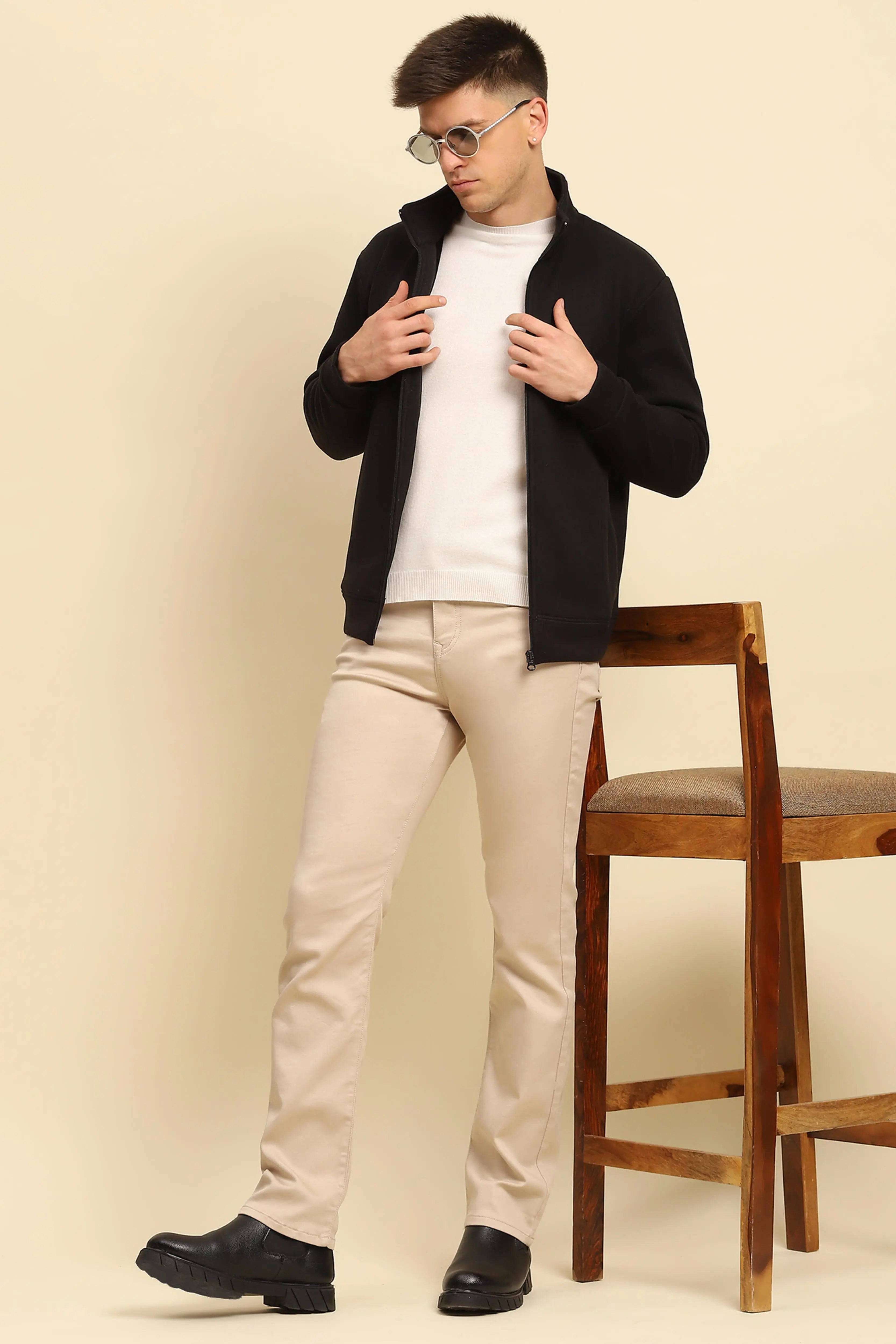 Black Ploy Blend Solid Sweatshirt - Global Republic