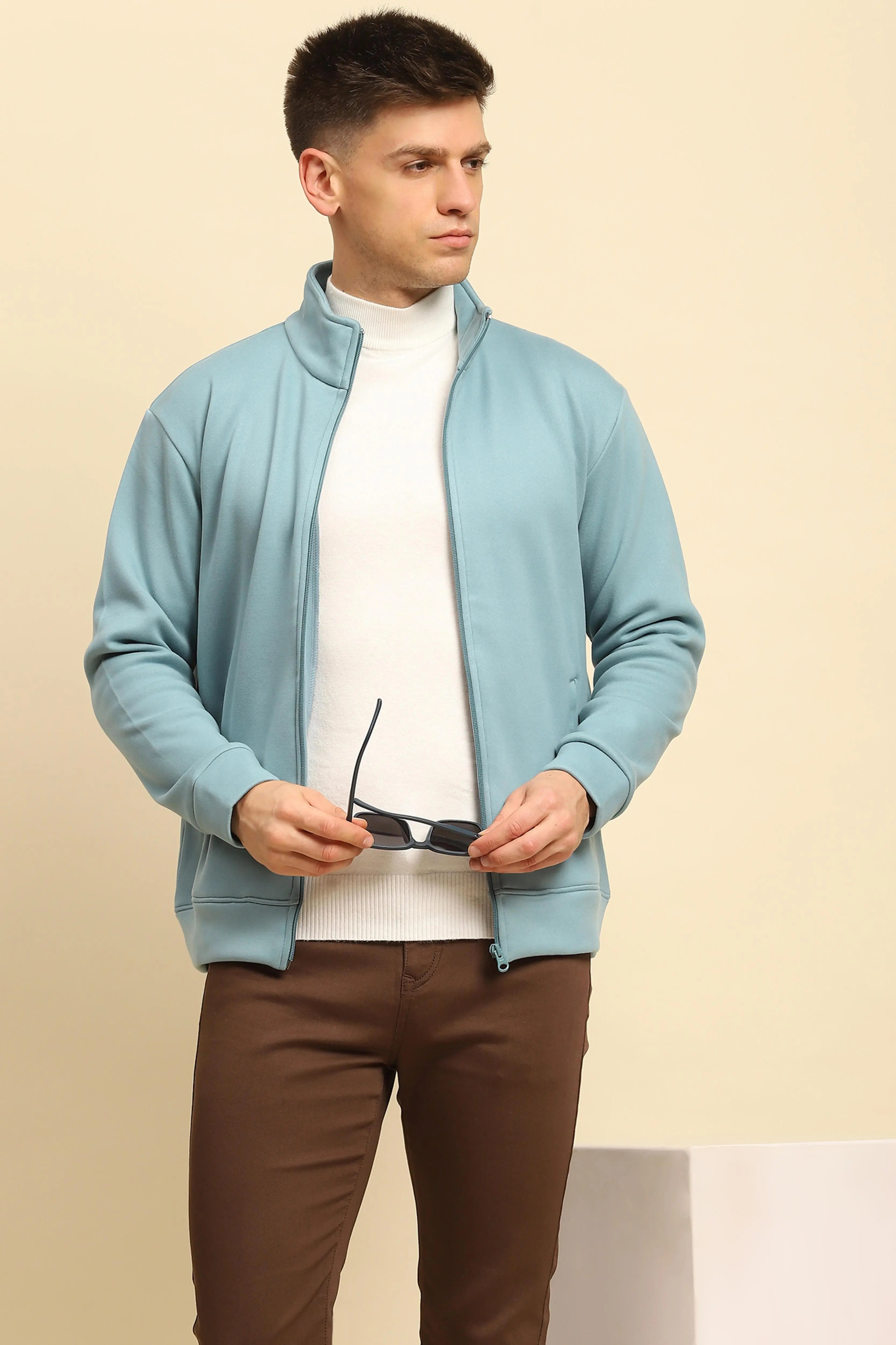 Blue Ploy Blend Solid Sweatshirt - Global Republic