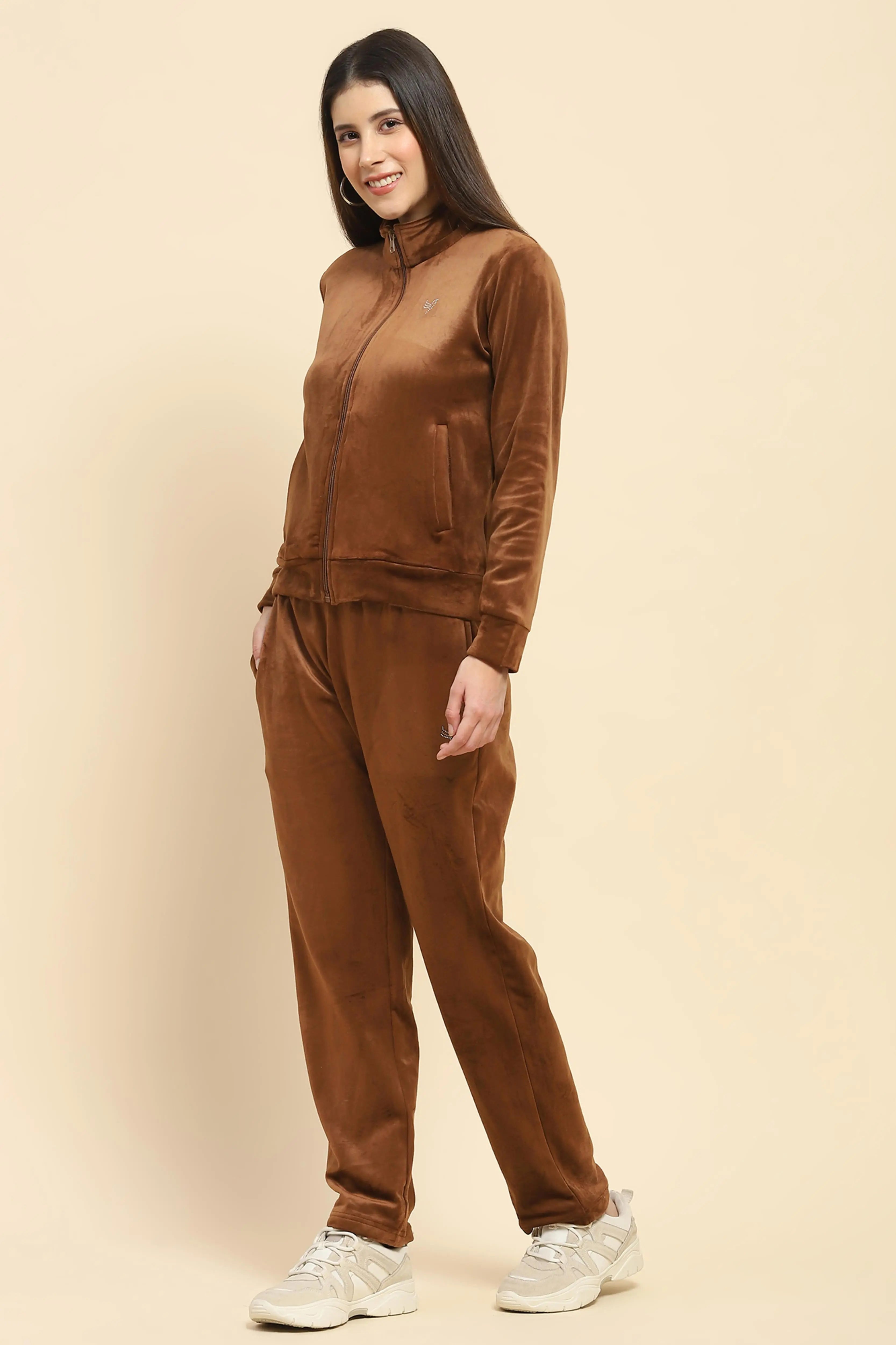 Brown Velvet Relaxed Winter Nightsuit - Global Republic