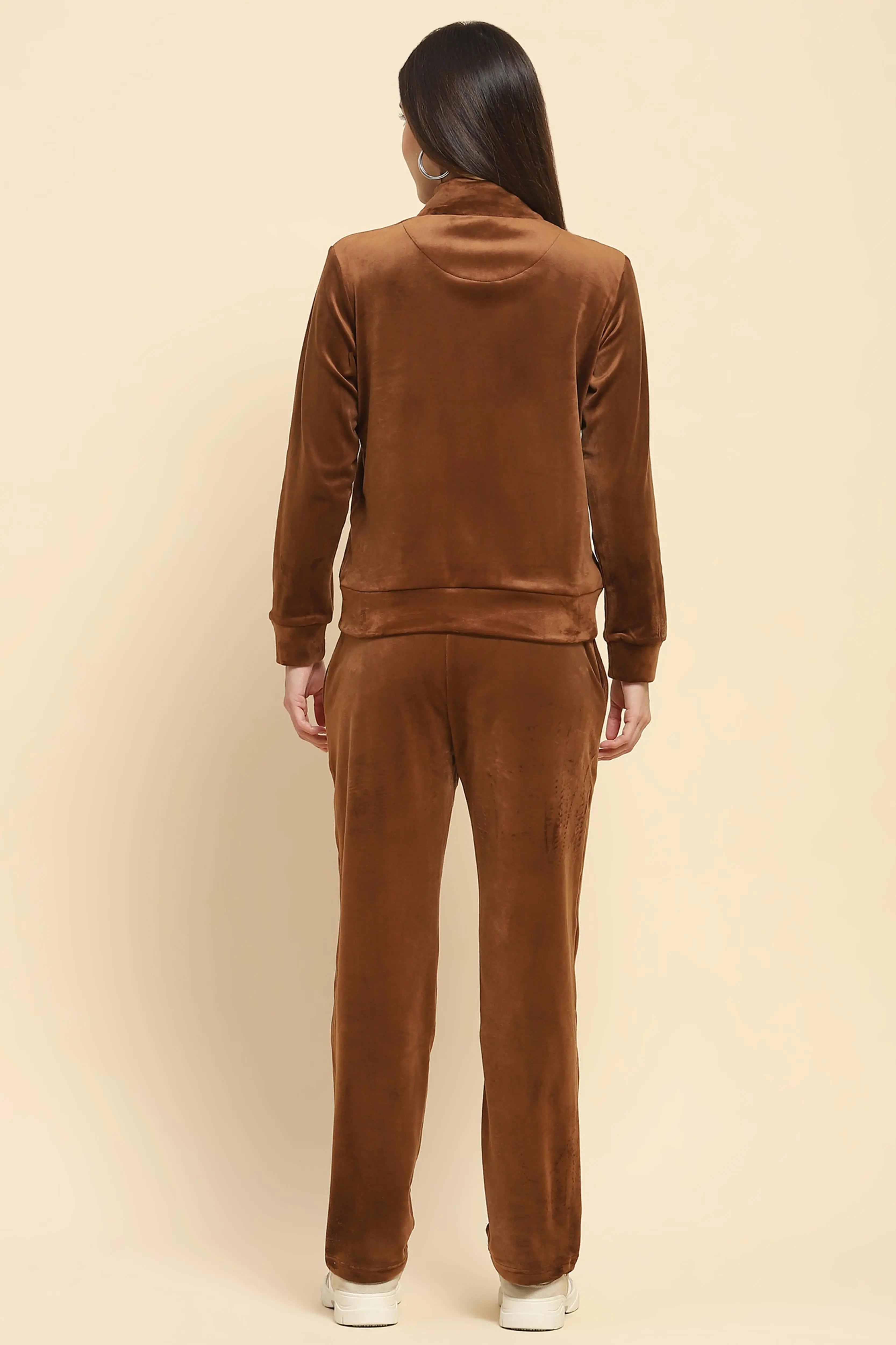 Brown Velvet Relaxed Winter Nightsuit - Global Republic