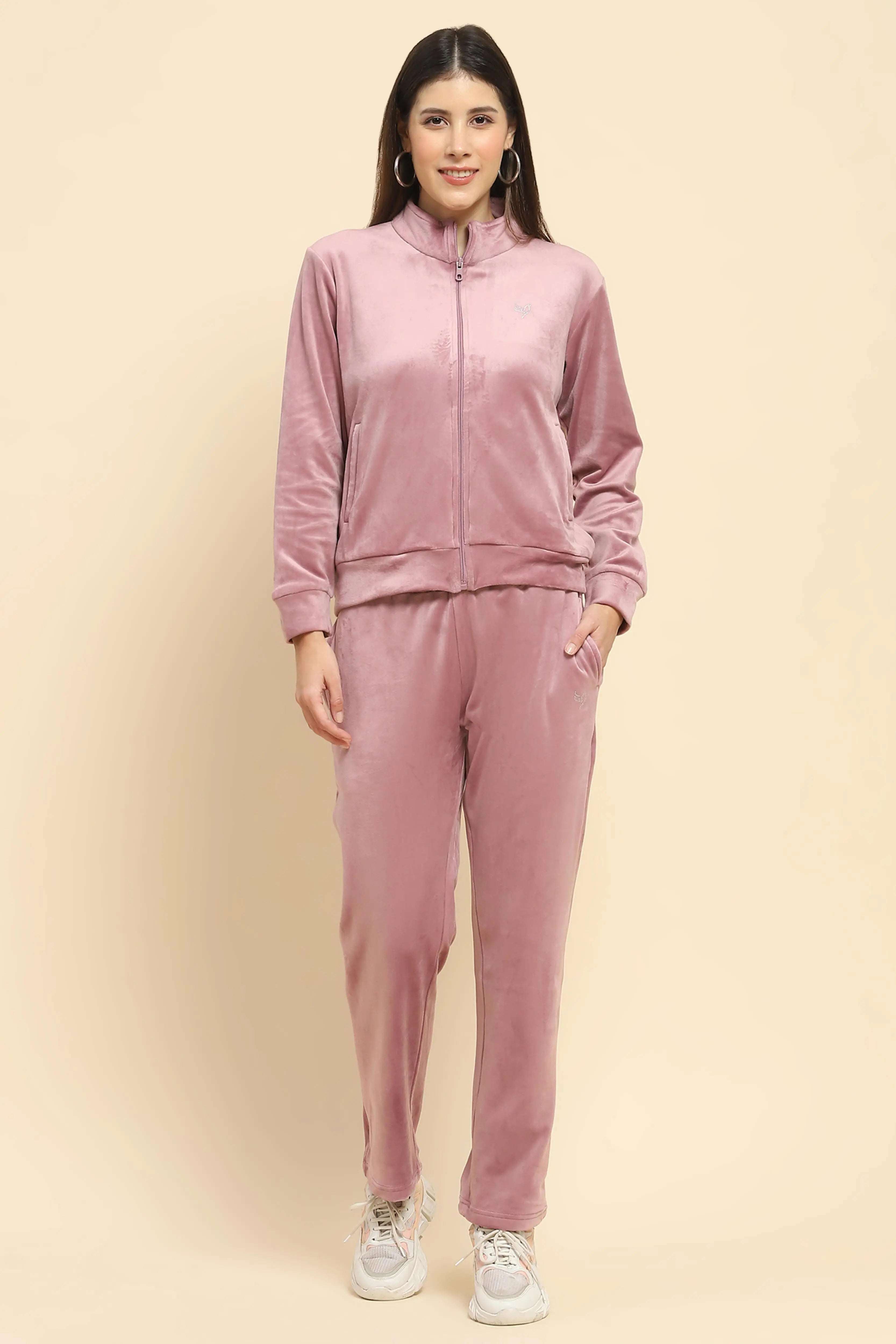 Mauve Velvet Relaxed Winter Nightsuit - Global Republic