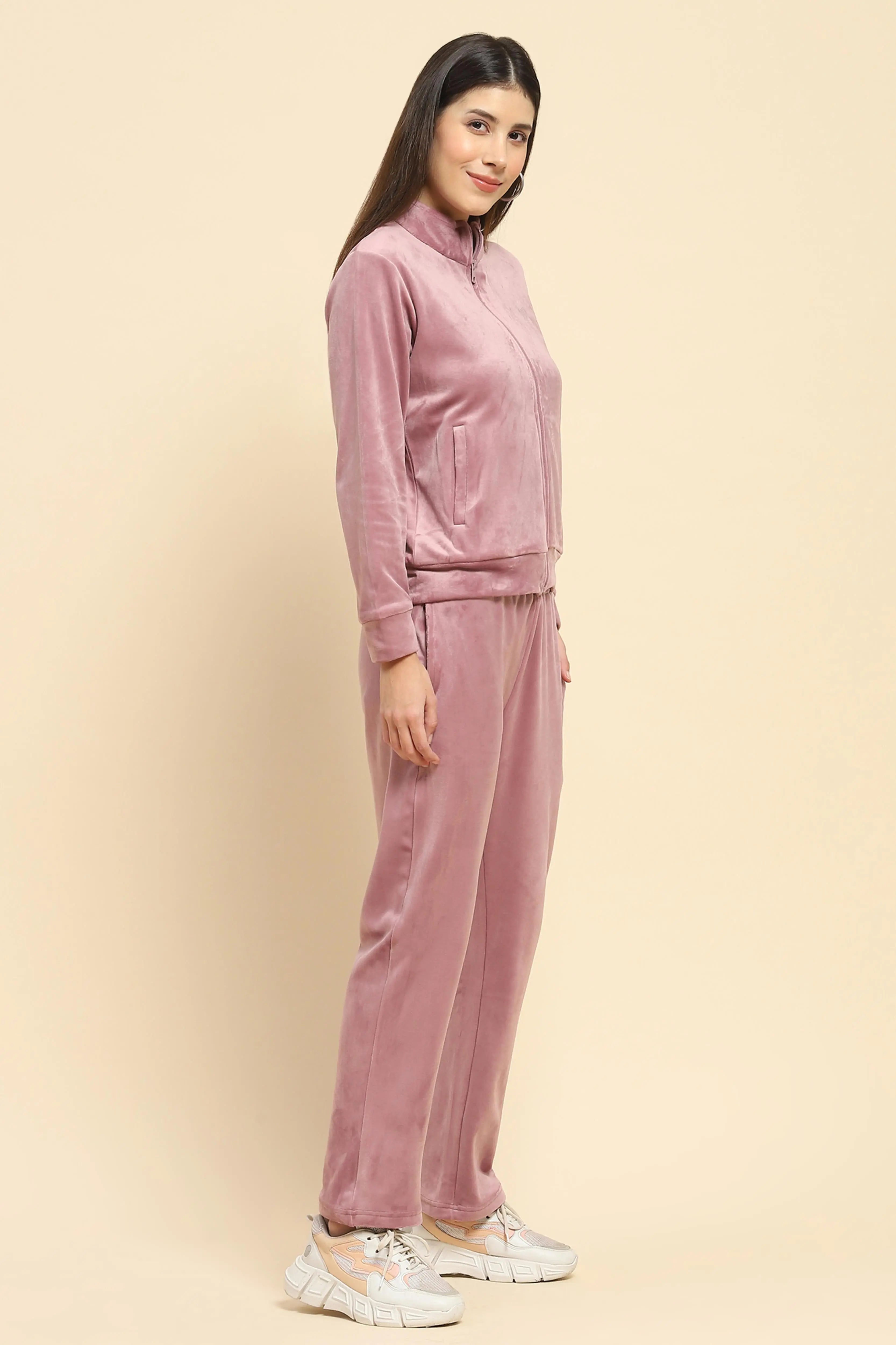 Mauve Velvet Relaxed Winter Nightsuit - Global Republic