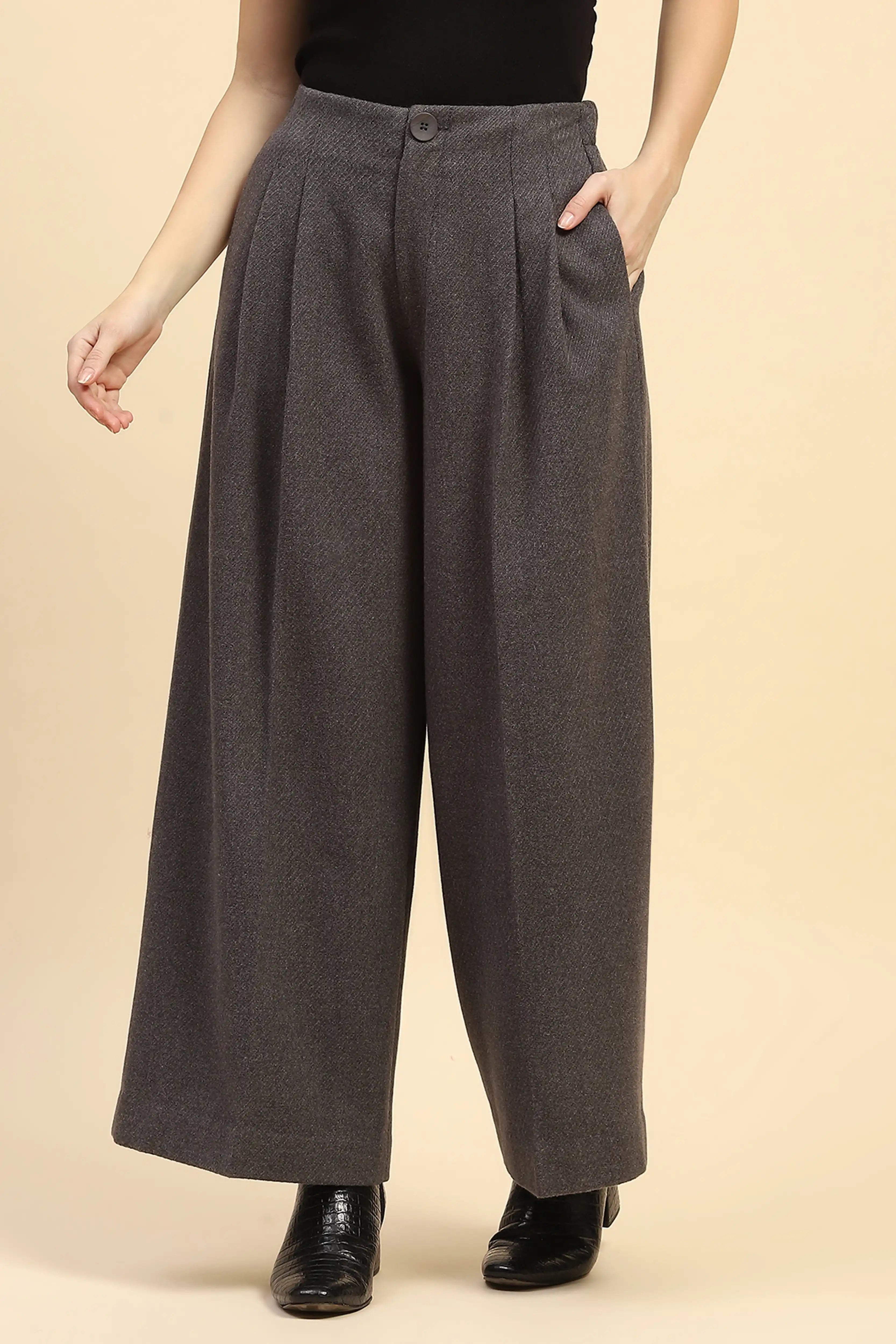 Grey Viscose Wide Leg Winter Trouser
