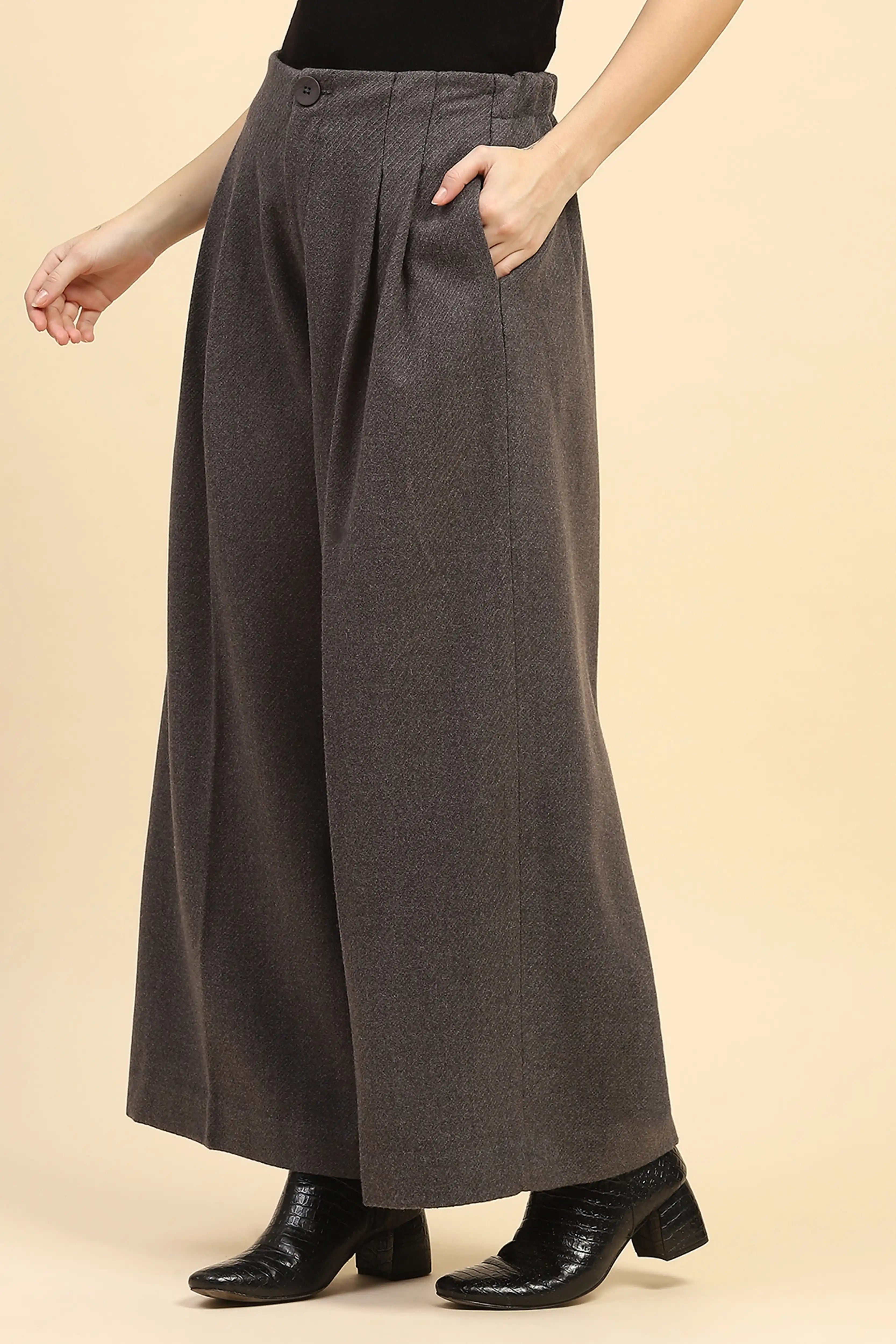 Grey Viscose Wide Leg Winter Trouser