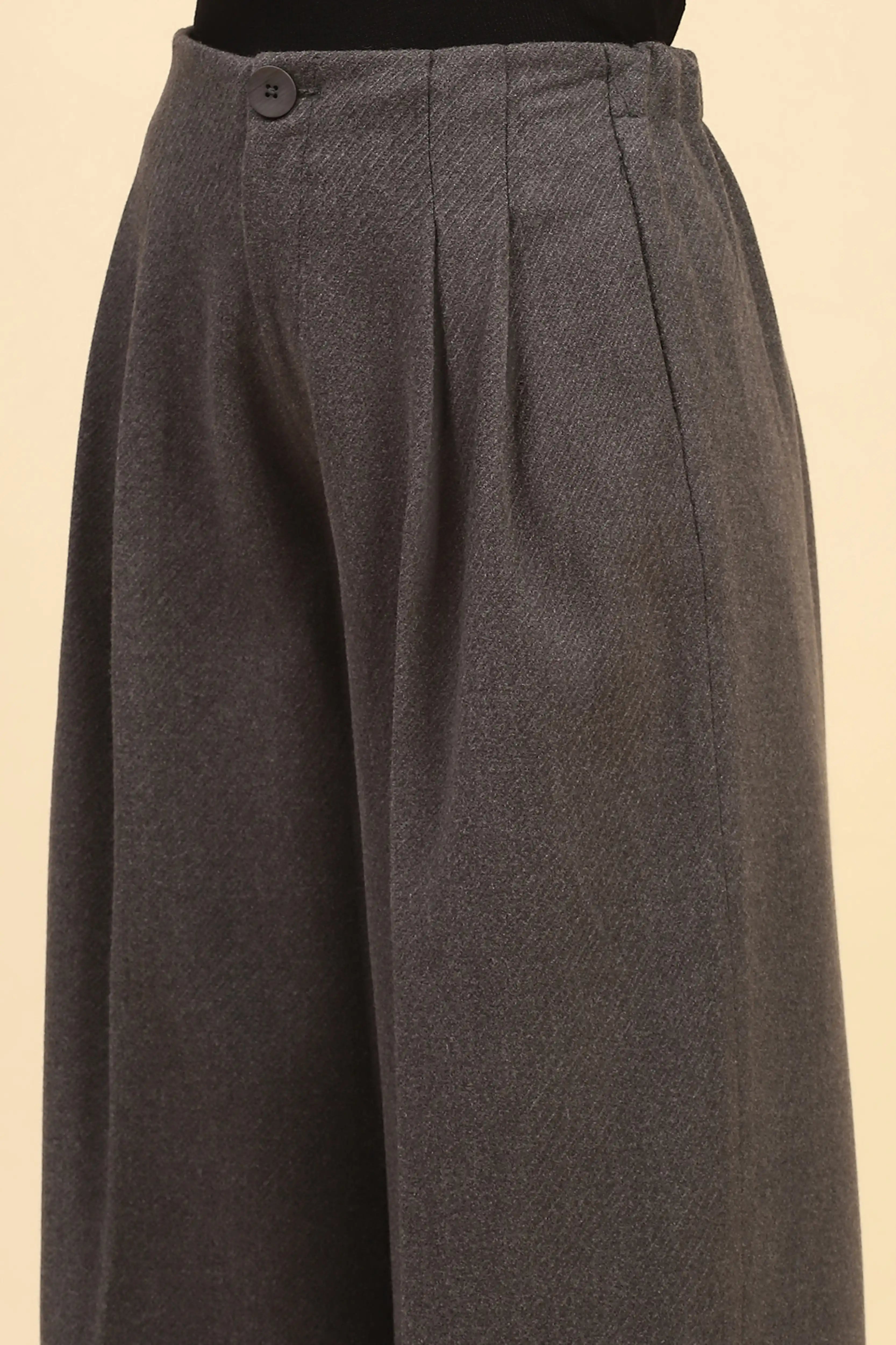 Grey Viscose Wide Leg Winter Trouser