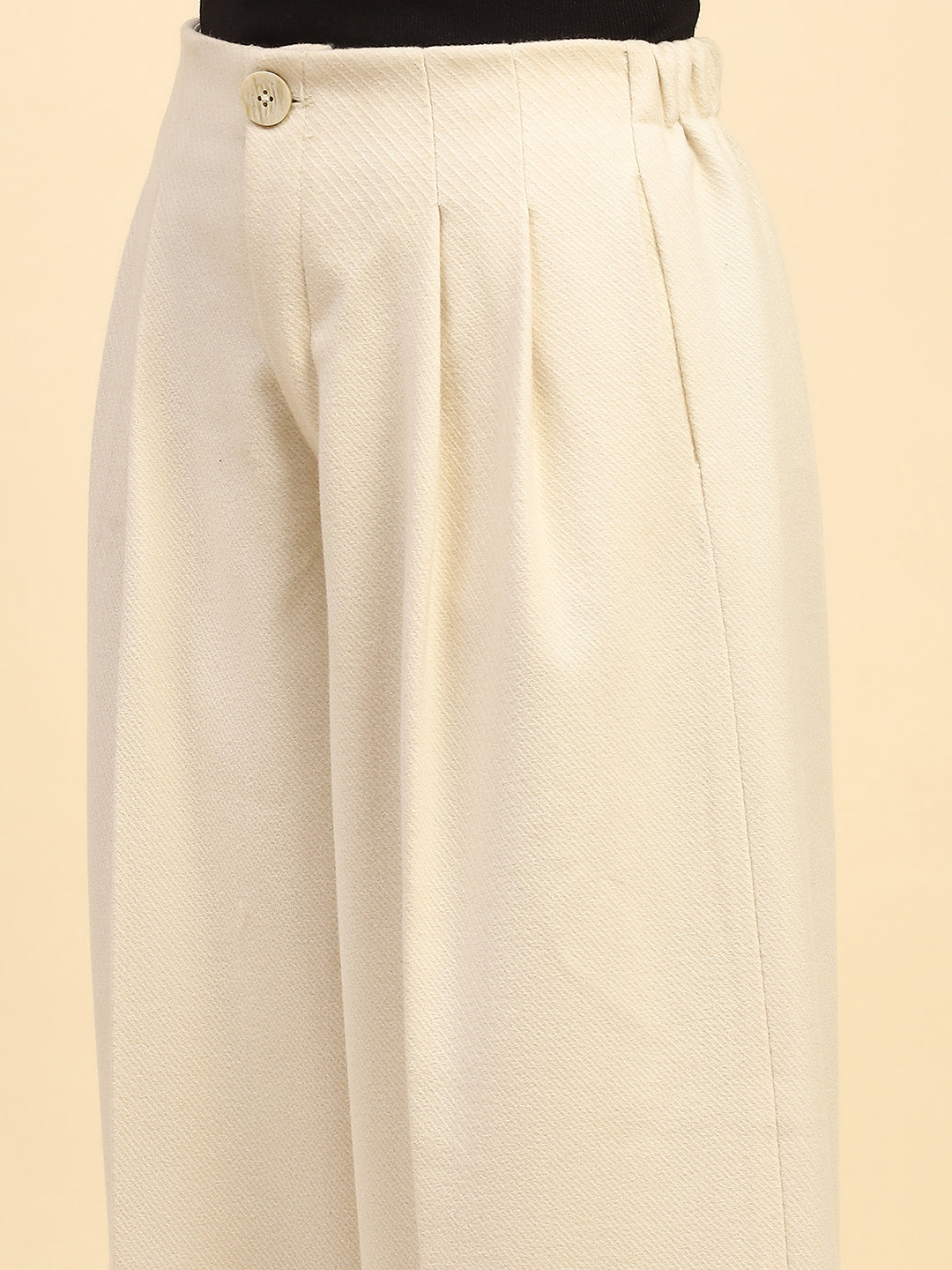 Cream Viscose Wide Leg Winter Trouser - Global Republic