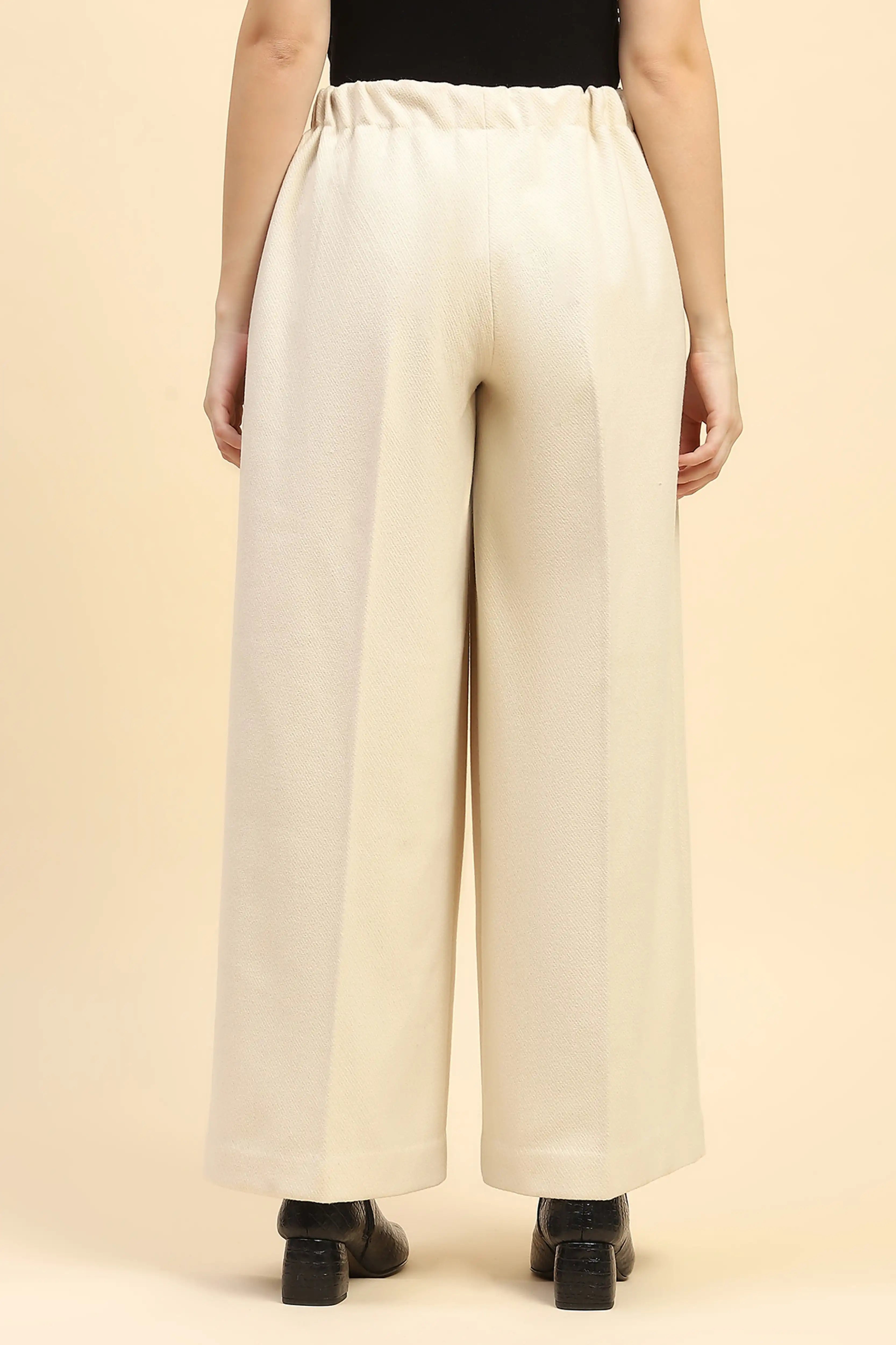Cream Viscose Wide Leg Winter Trouser