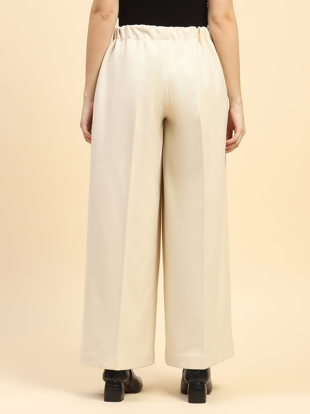 Cream Viscose Wide Leg Winter Trouser - Global Republic