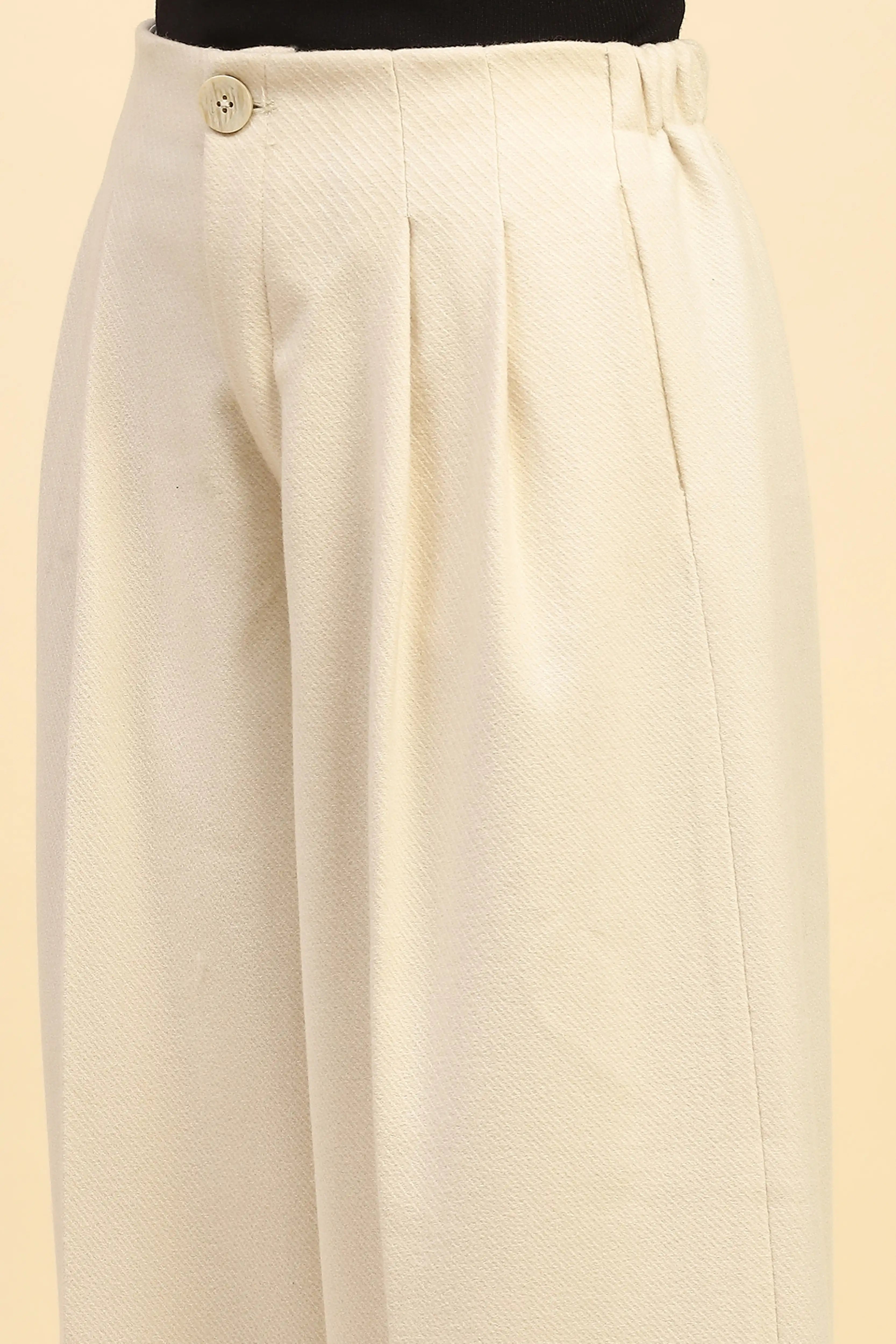 Cream Viscose Wide Leg Winter Trouser