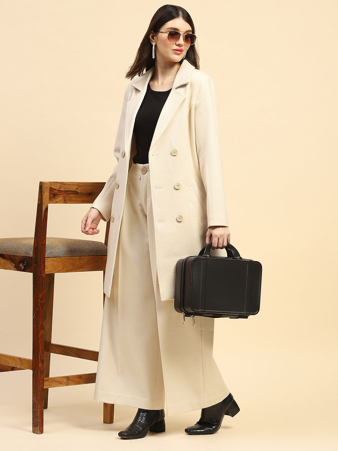 Cream Viscose Wide Leg Winter Trouser - Global Republic