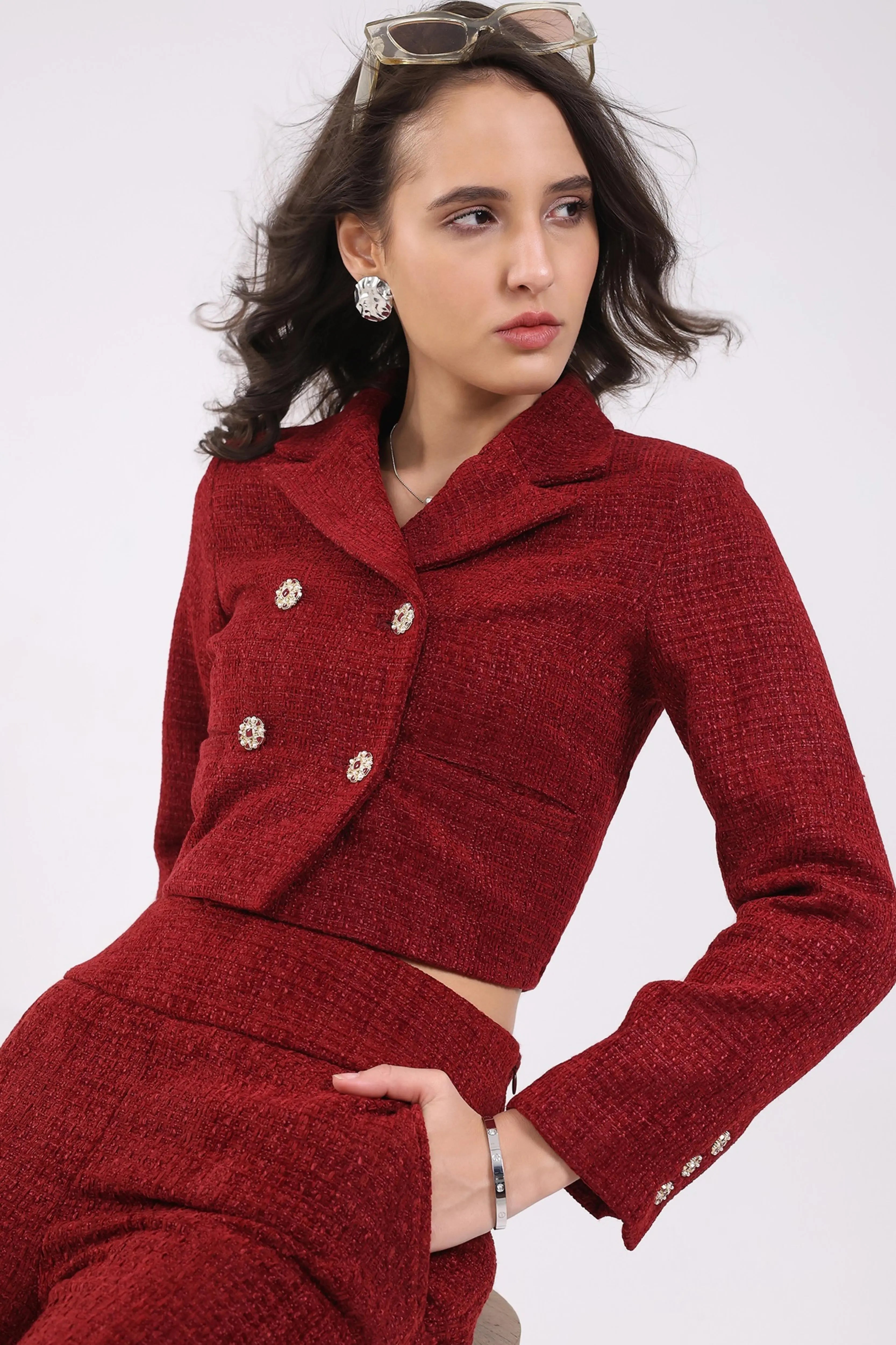 Maroon Wool Blend Co-ord Set