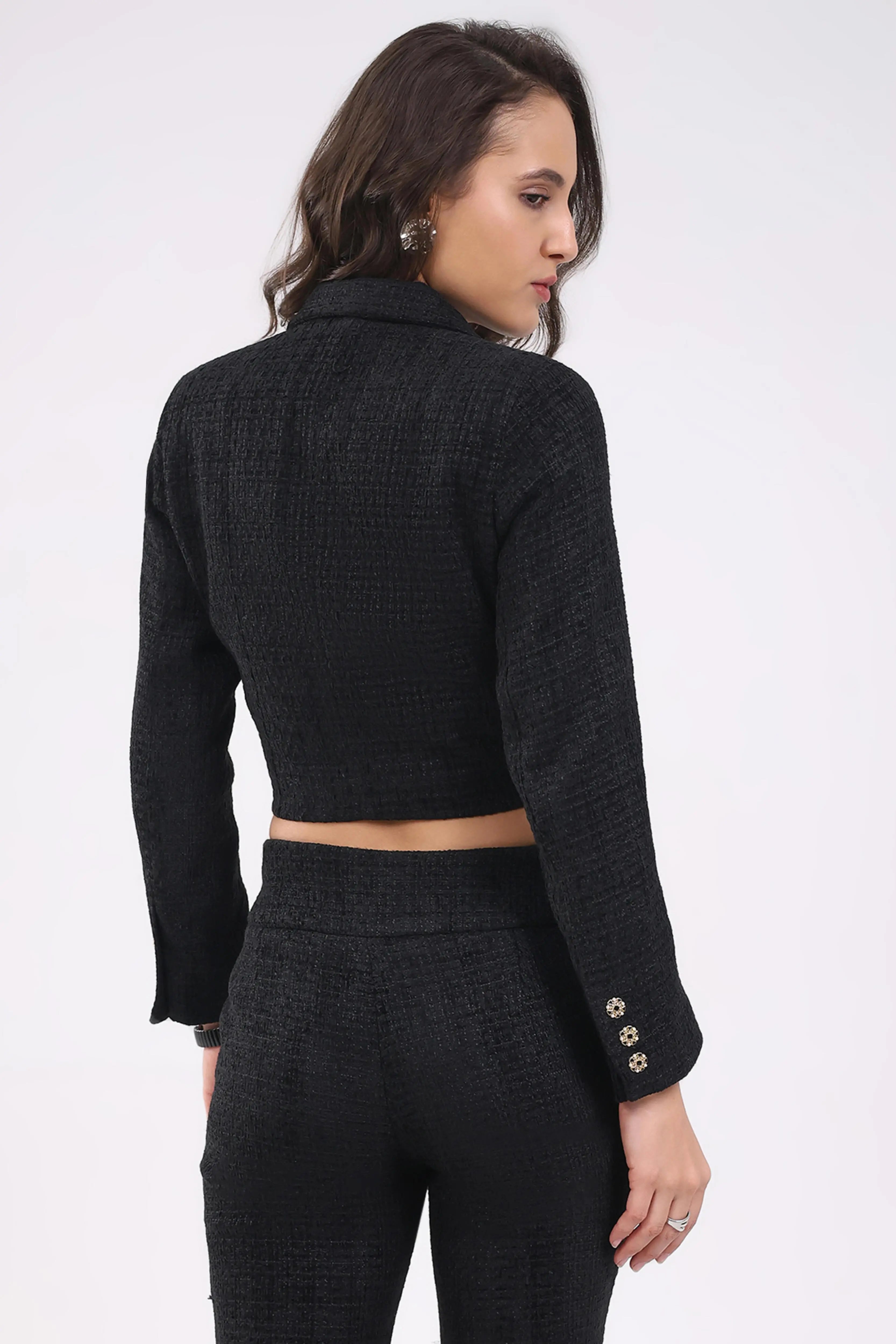 Black Wool Blend Crop Jacket - Global Republic