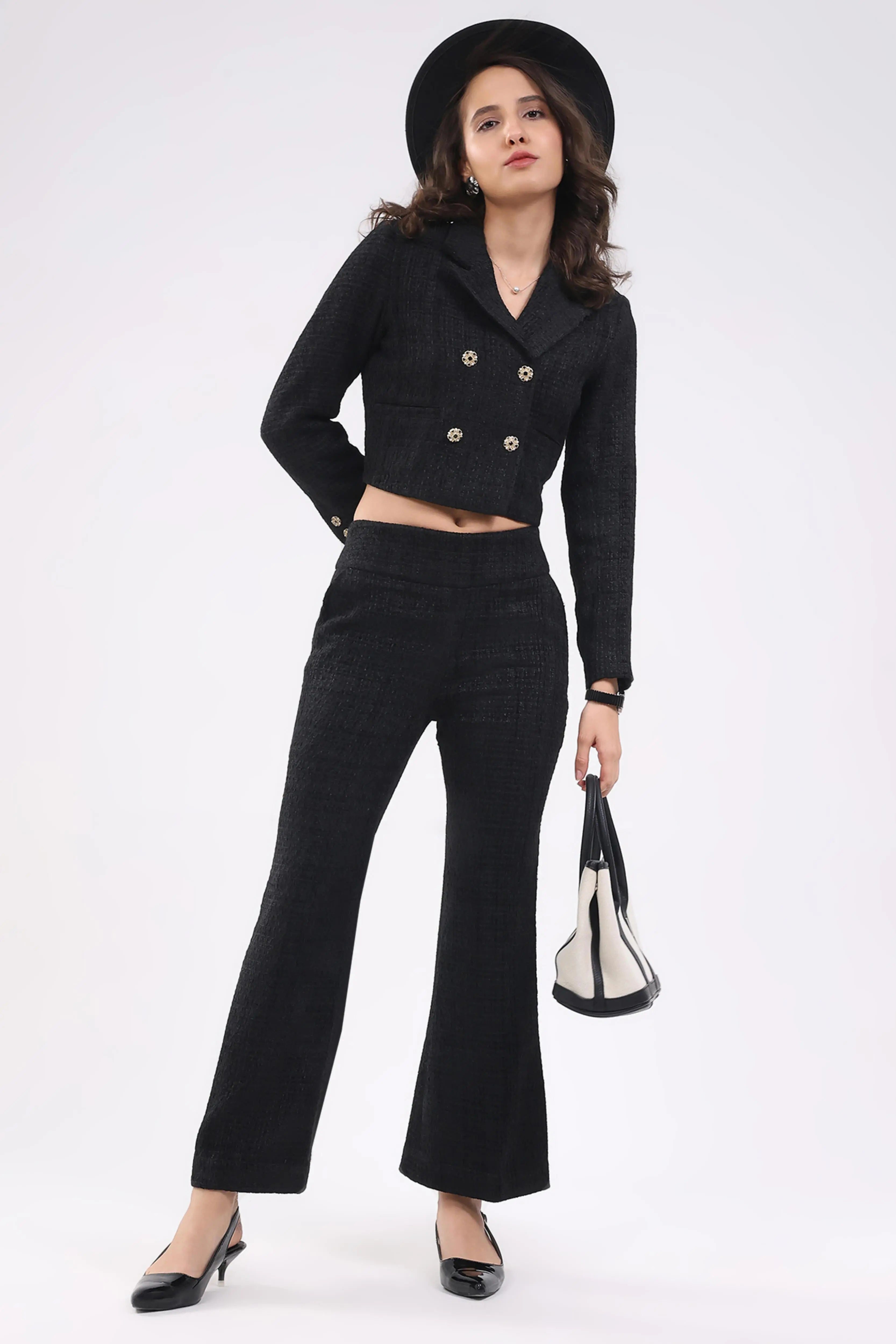 Black Wool Blend Crop Jacket - Global Republic