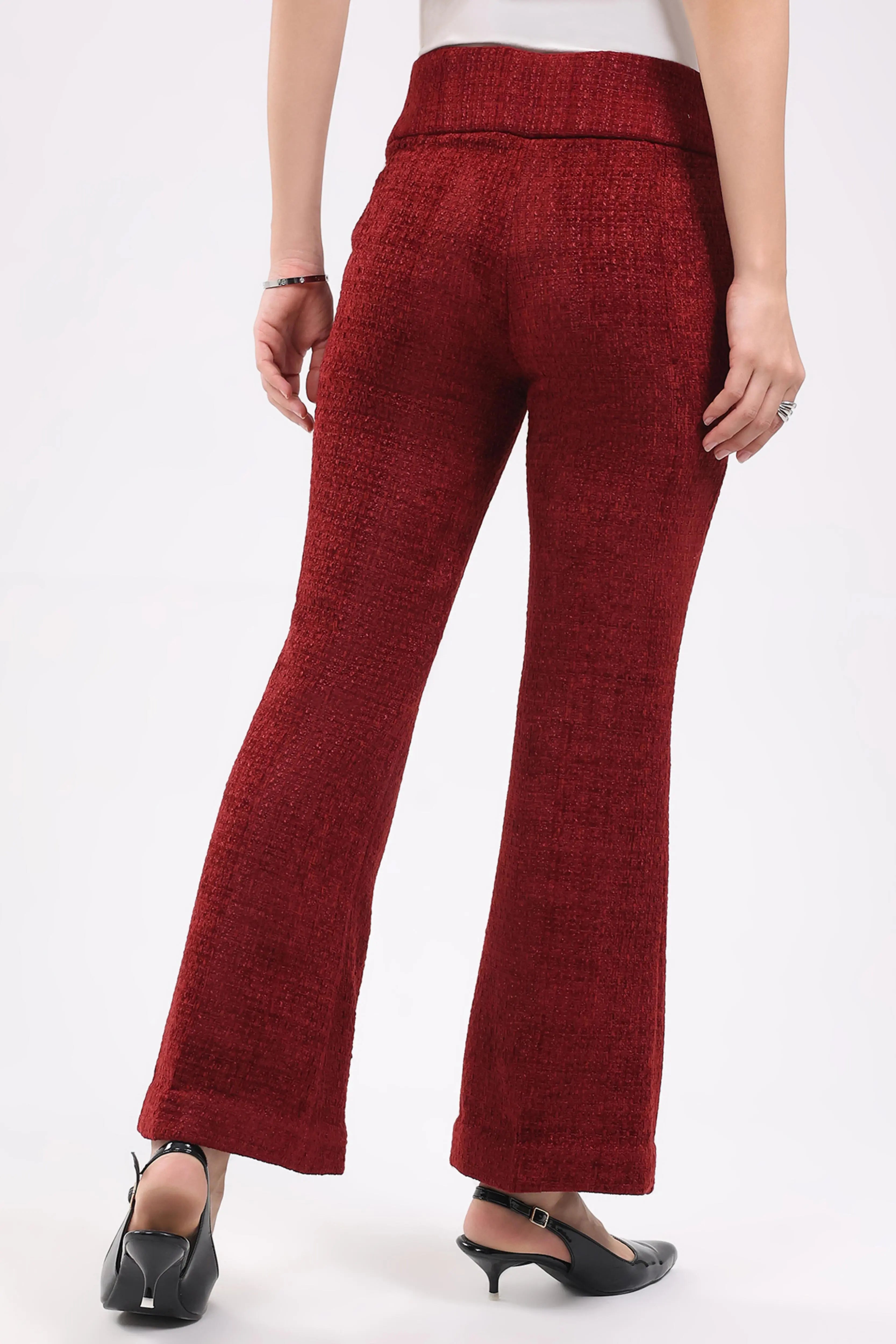 Maroon Wool Blend Bootcut Trousers - Global Republic