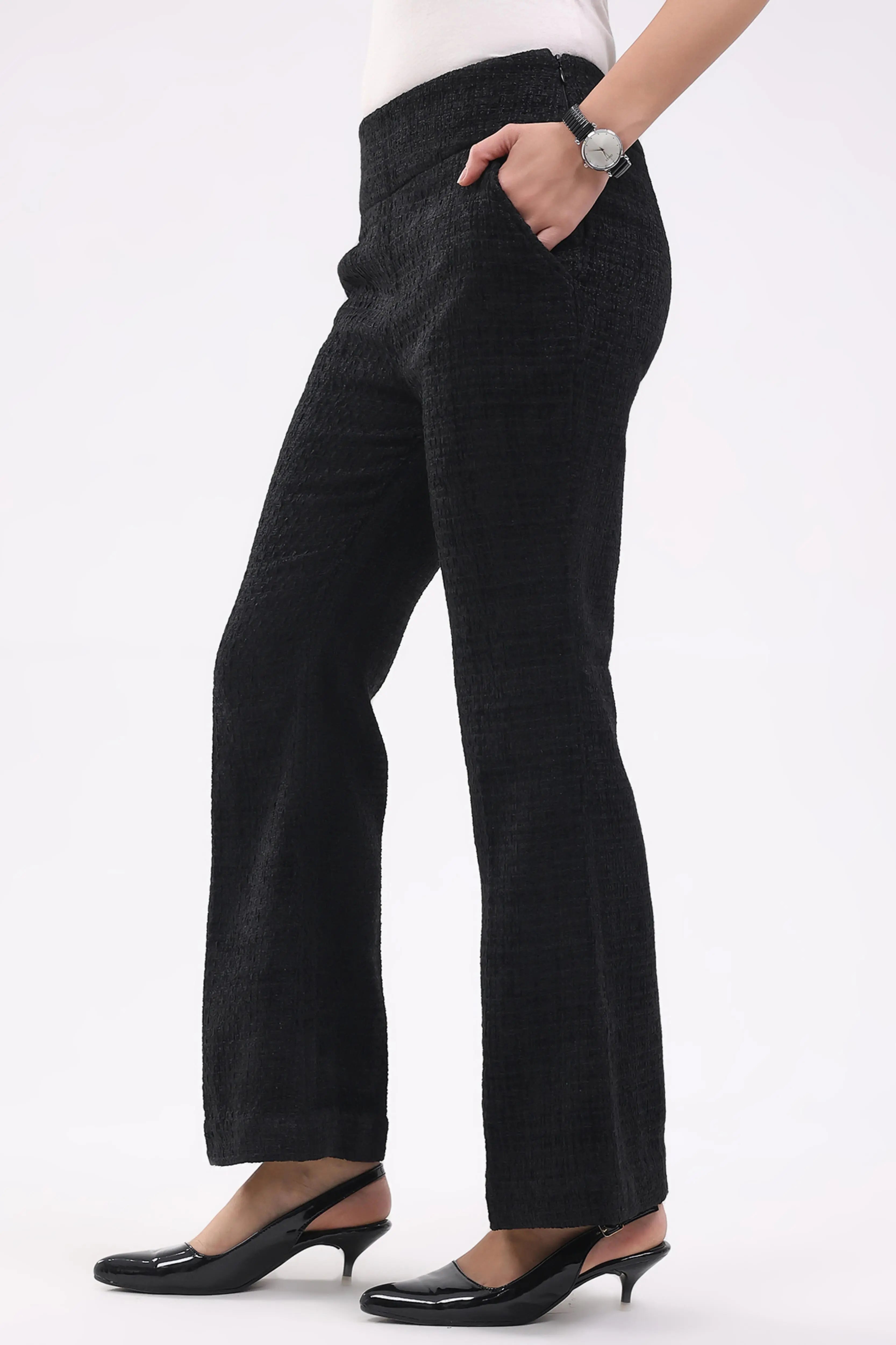 Black Wool Blend Bootcut Trousers - Global Republic