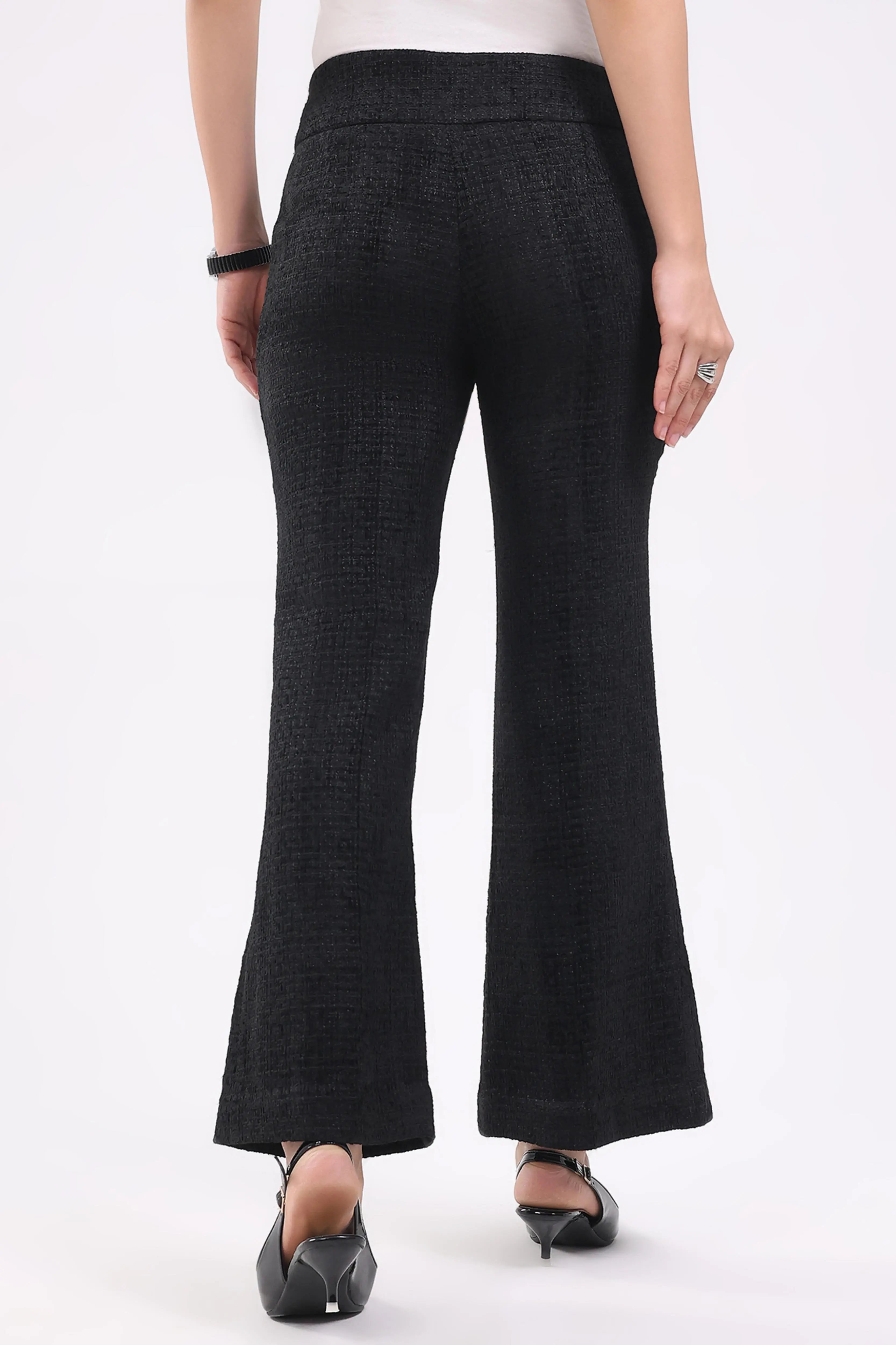 Black Wool Blend Bootcut Trousers - Global Republic