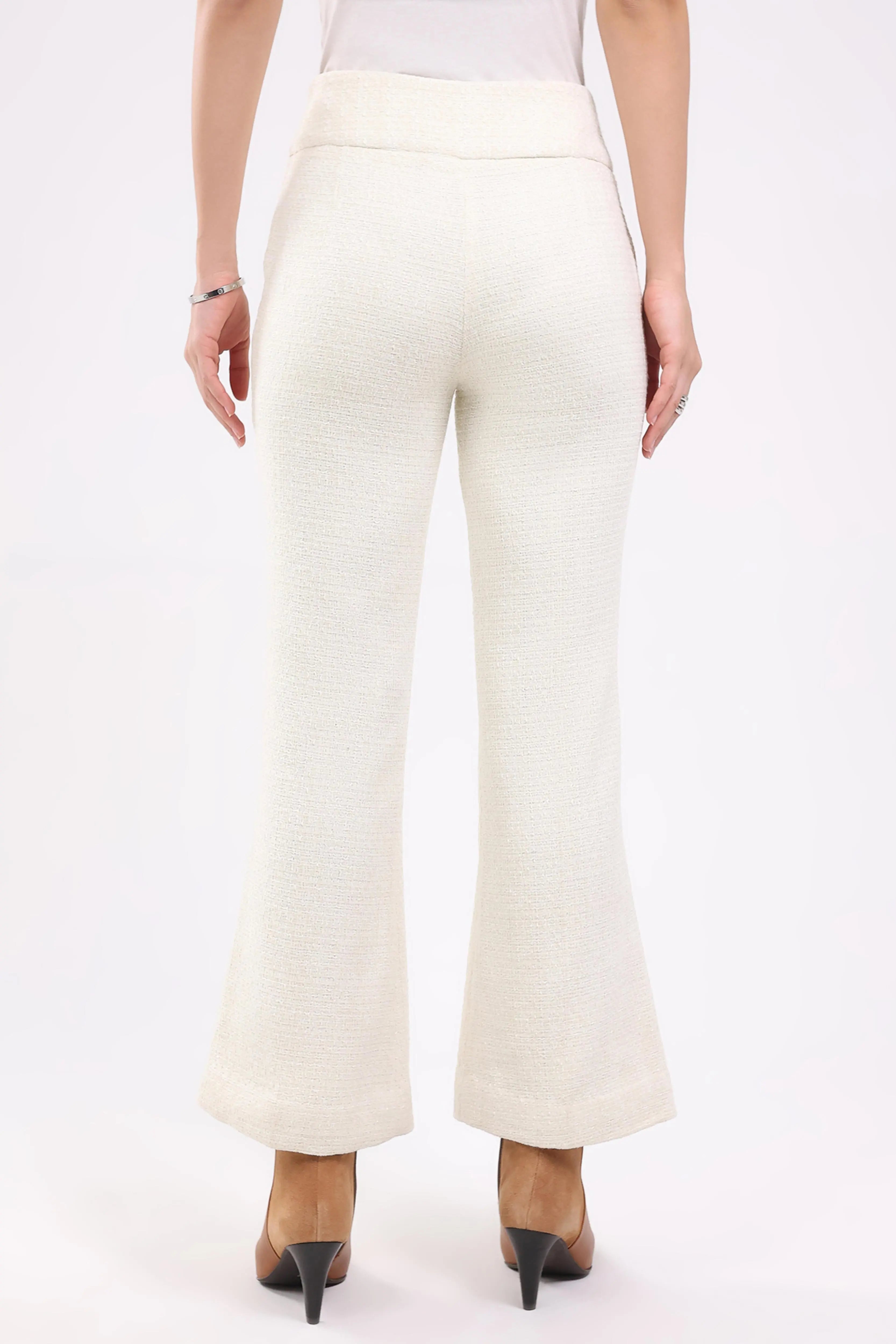 White Wool Blend Bootcut Trousers - Global Republic