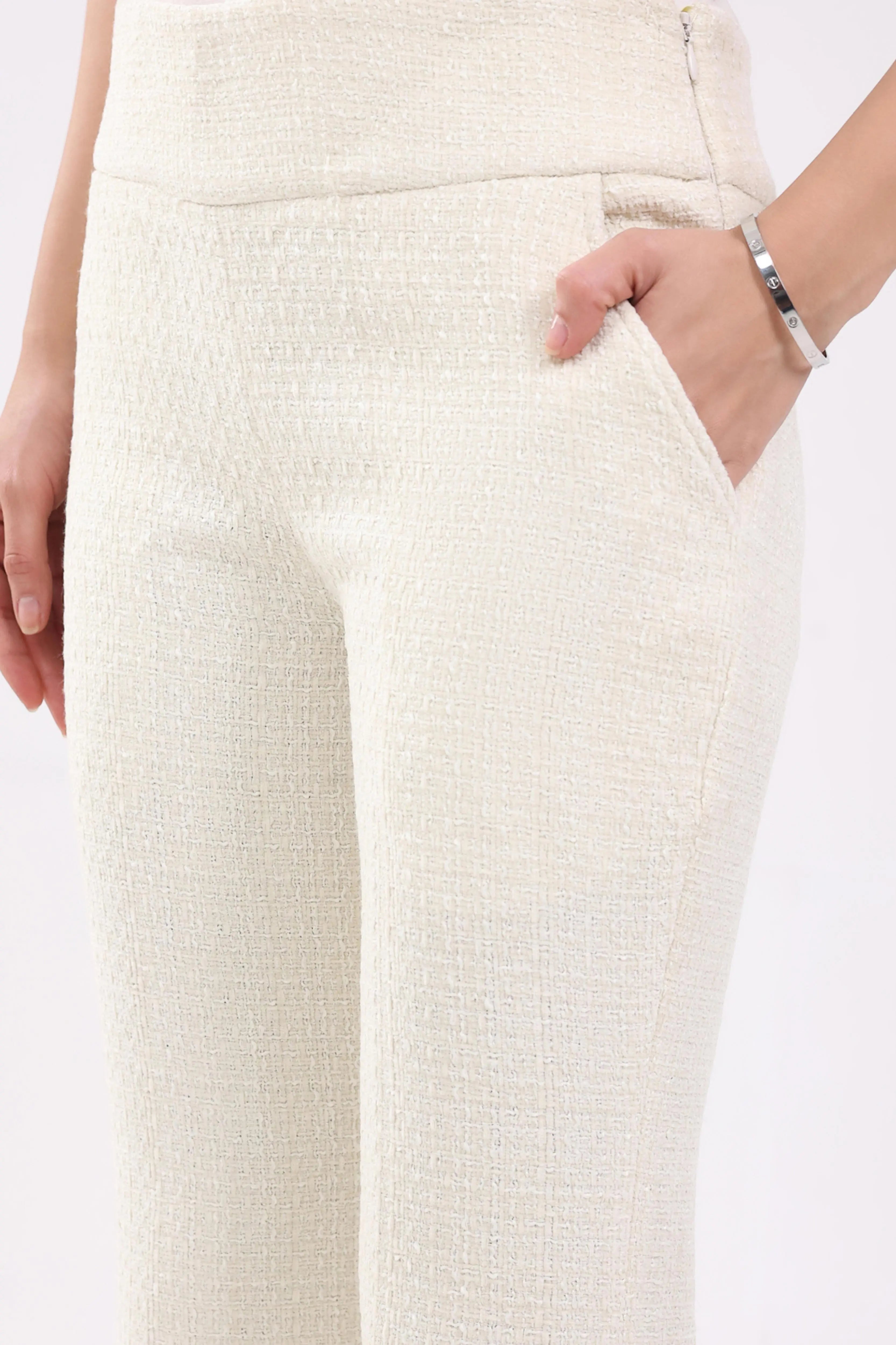 White Wool Blend Bootcut Trousers - Global Republic
