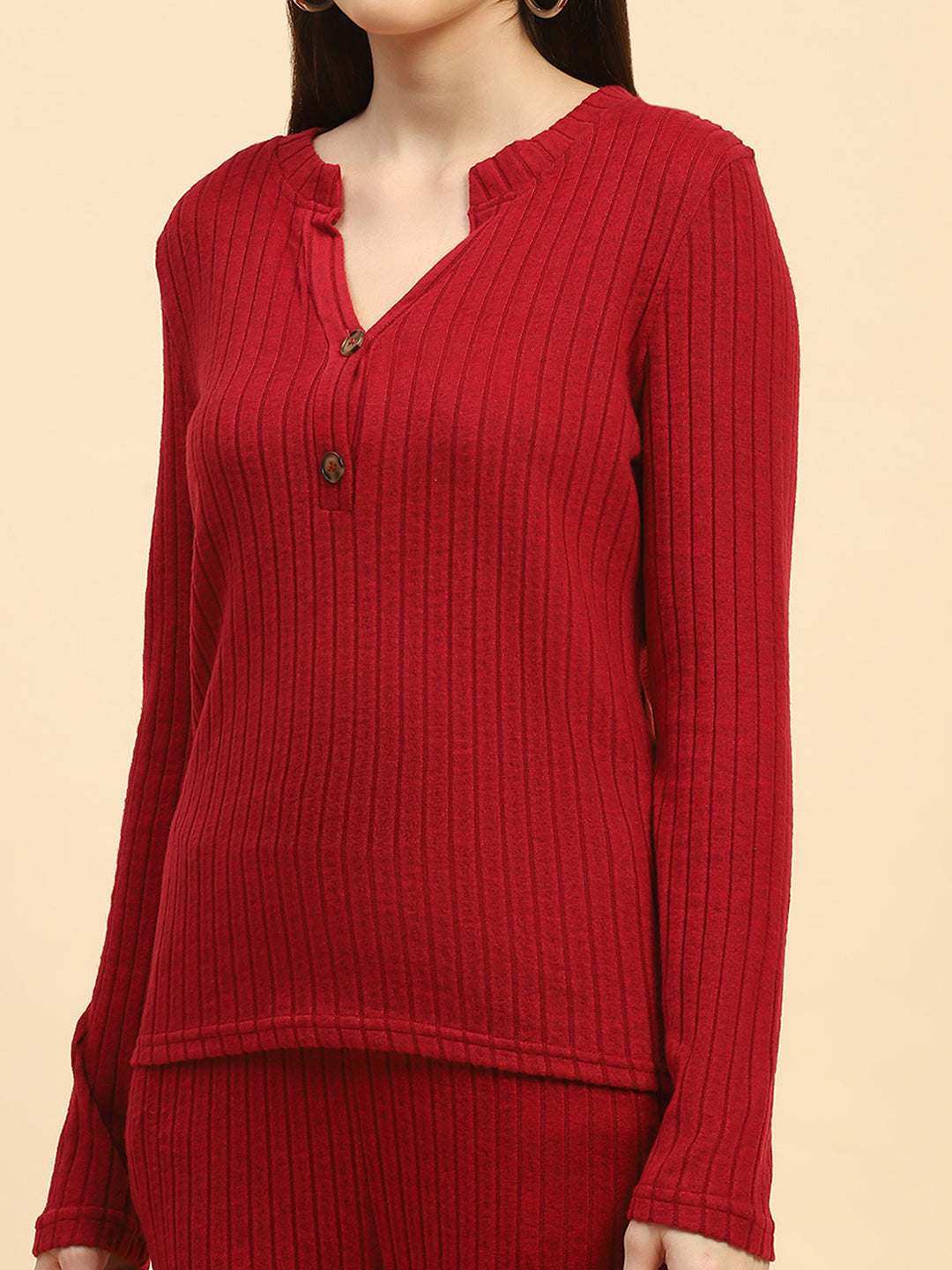 Solid Ribbed Slim Fit Night Suit - Global Republic