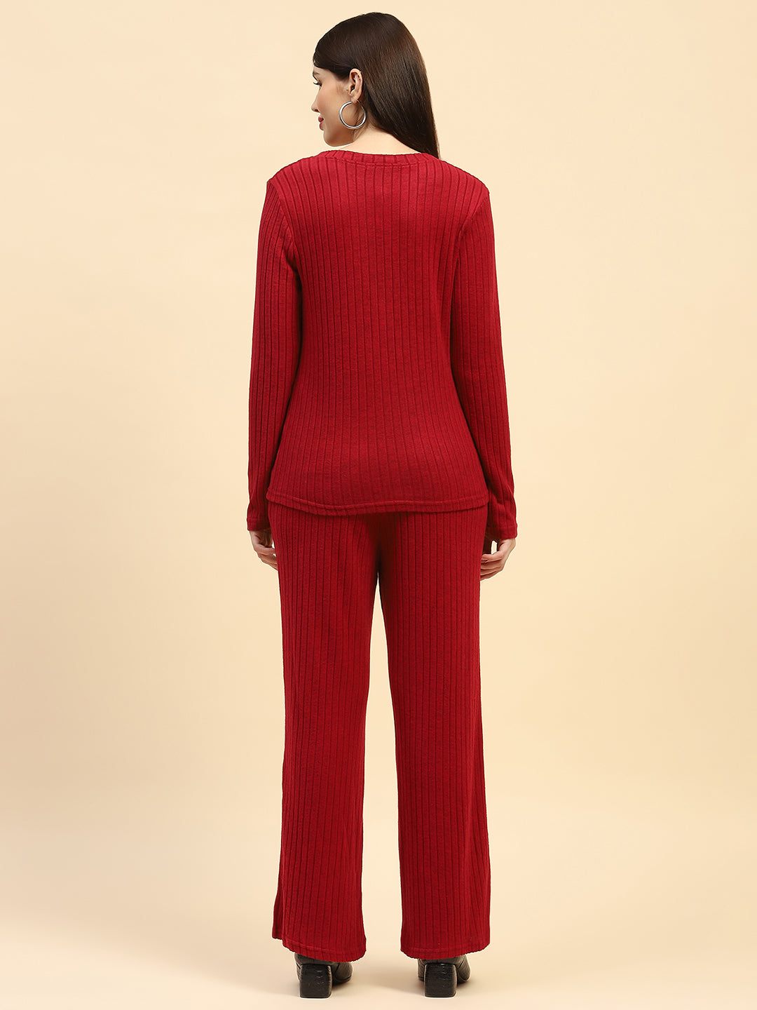 Solid Ribbed Slim Fit Night Suit - Global Republic