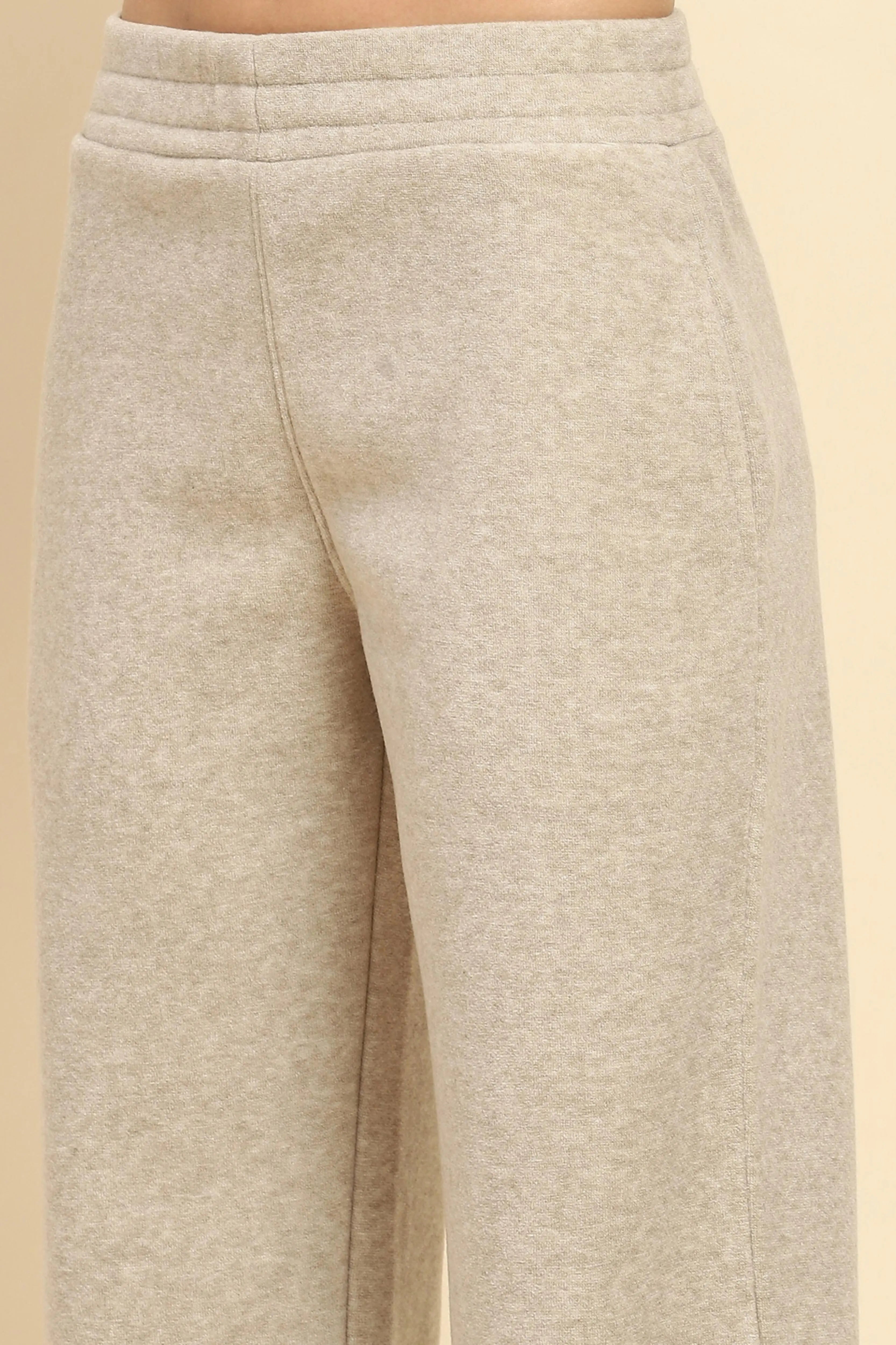 Beige Solid Relaxed Winter Nightsuit - Global Republic