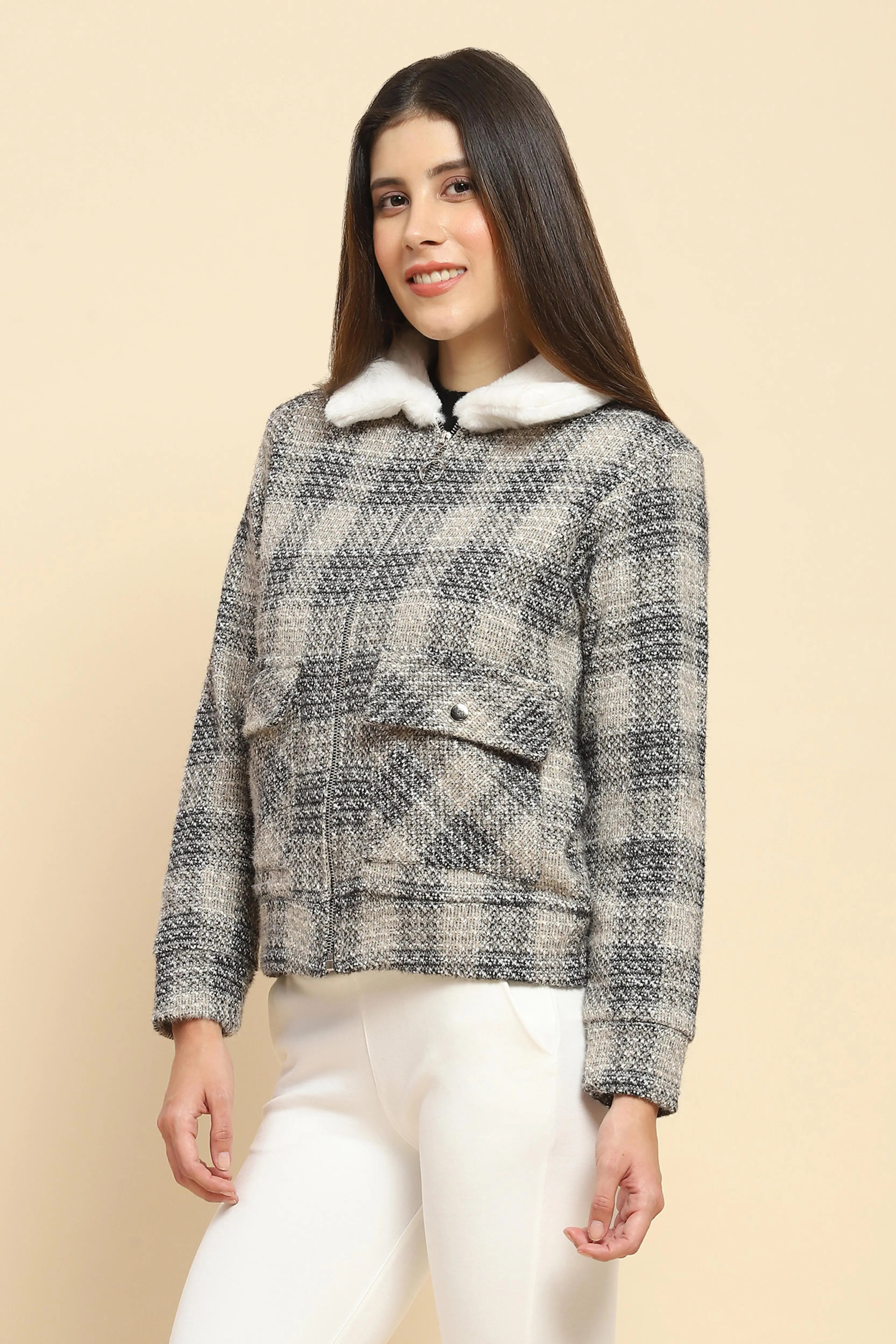 Black  Check Winter Shacket - Global Republic