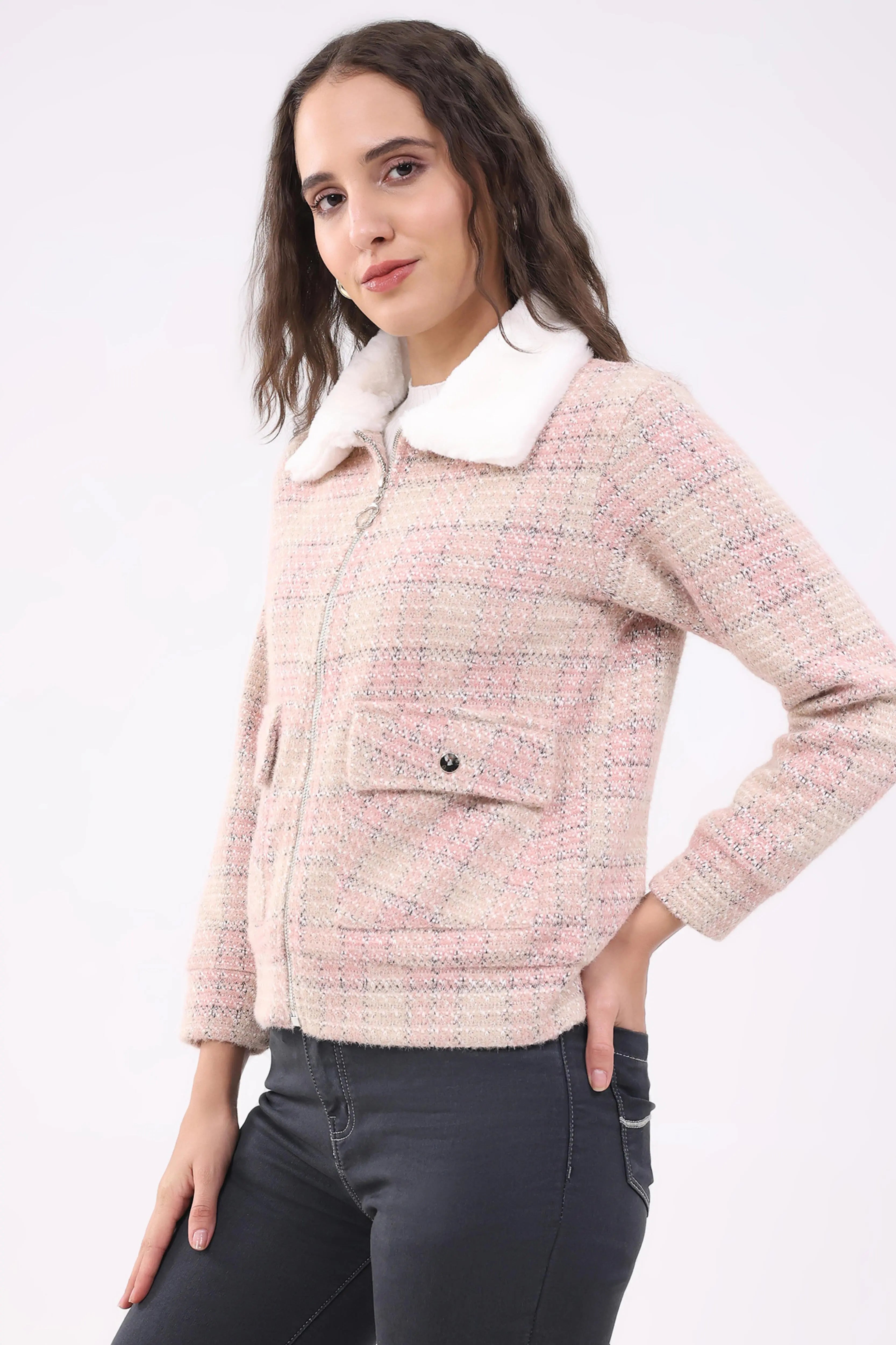 Pink Checked Woven Shacket - Global Republic