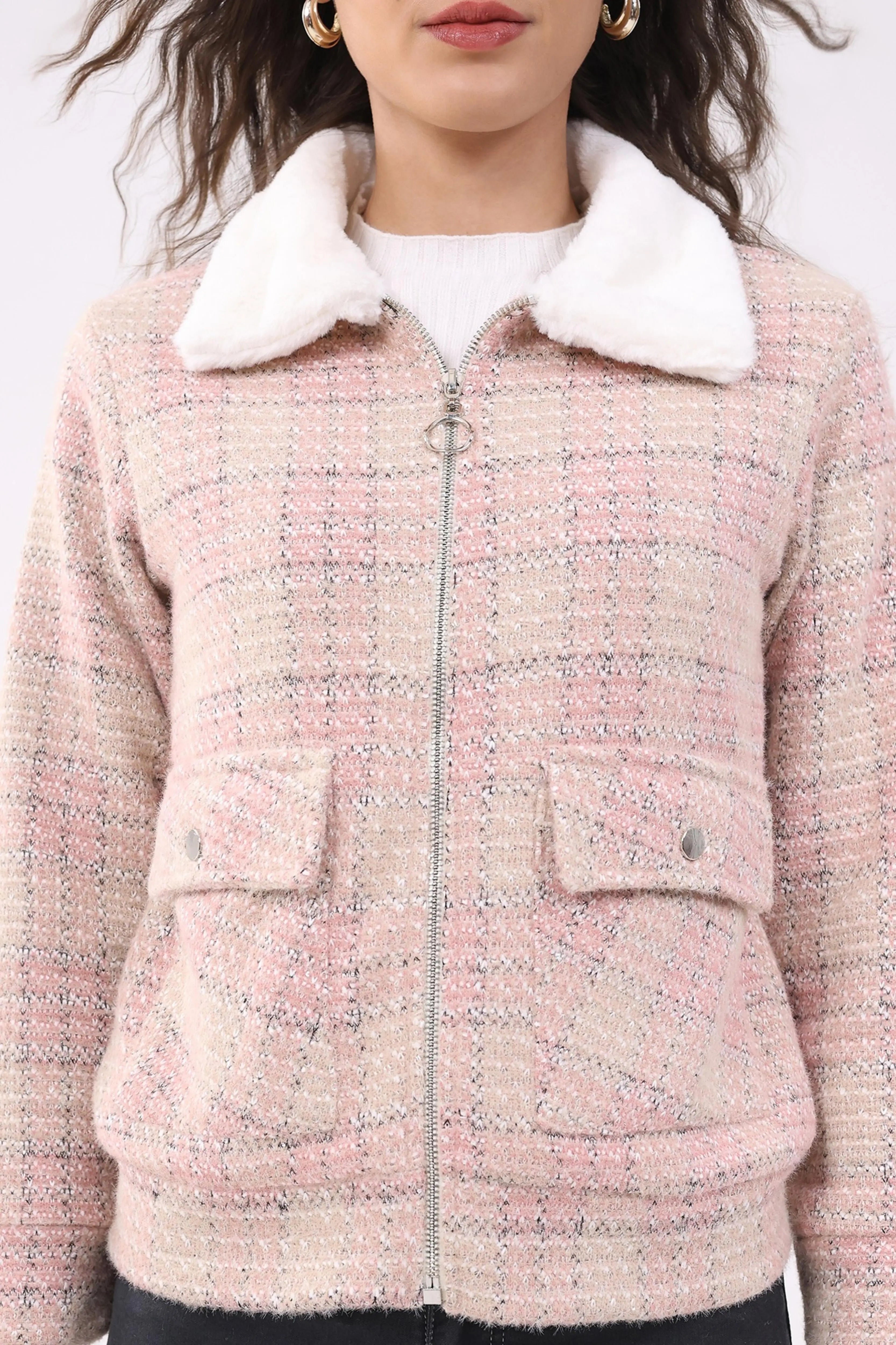 Pink Checked Woven Shacket - Global Republic