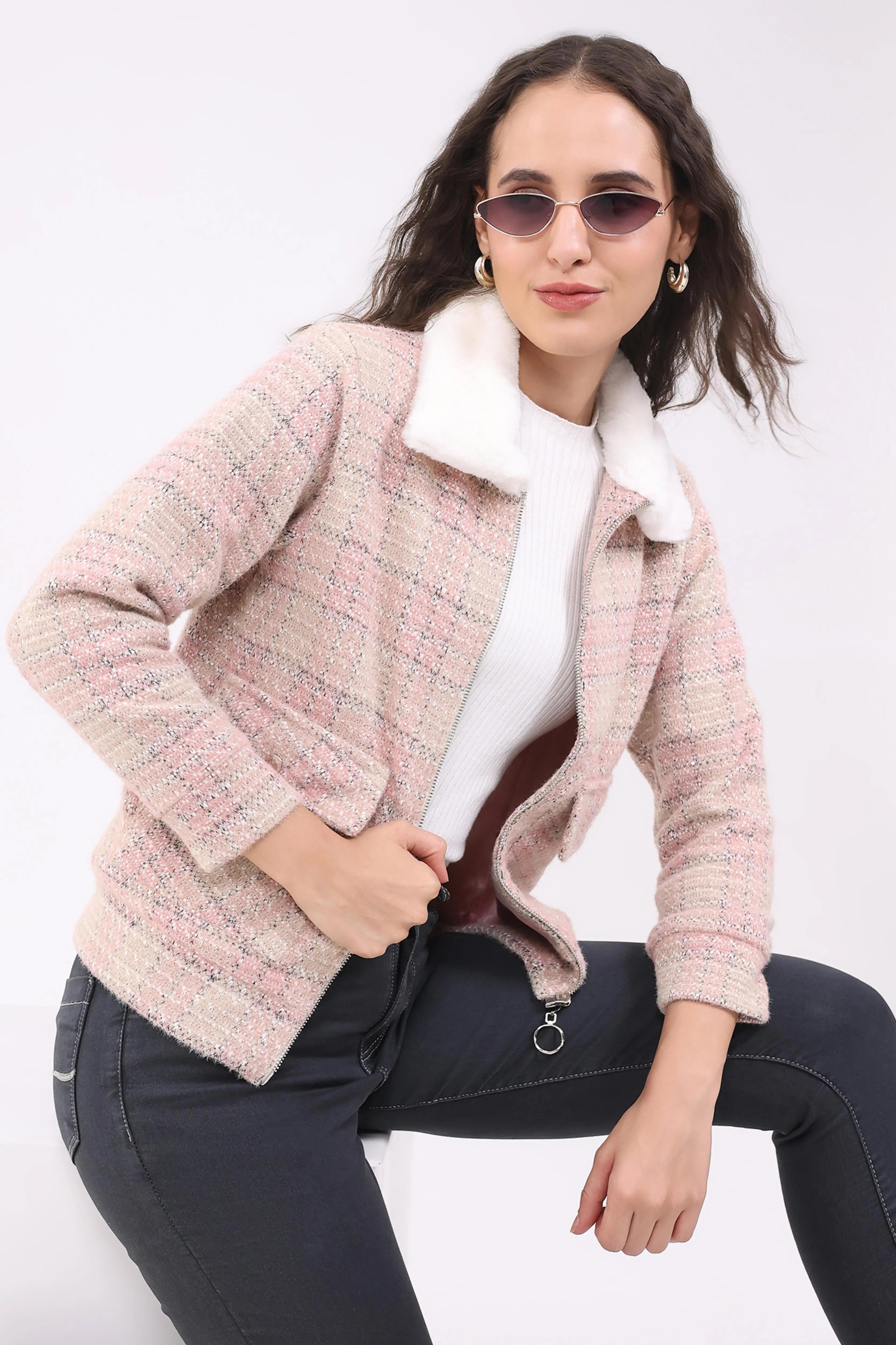 Pink Checked Woven Shacket - Global Republic
