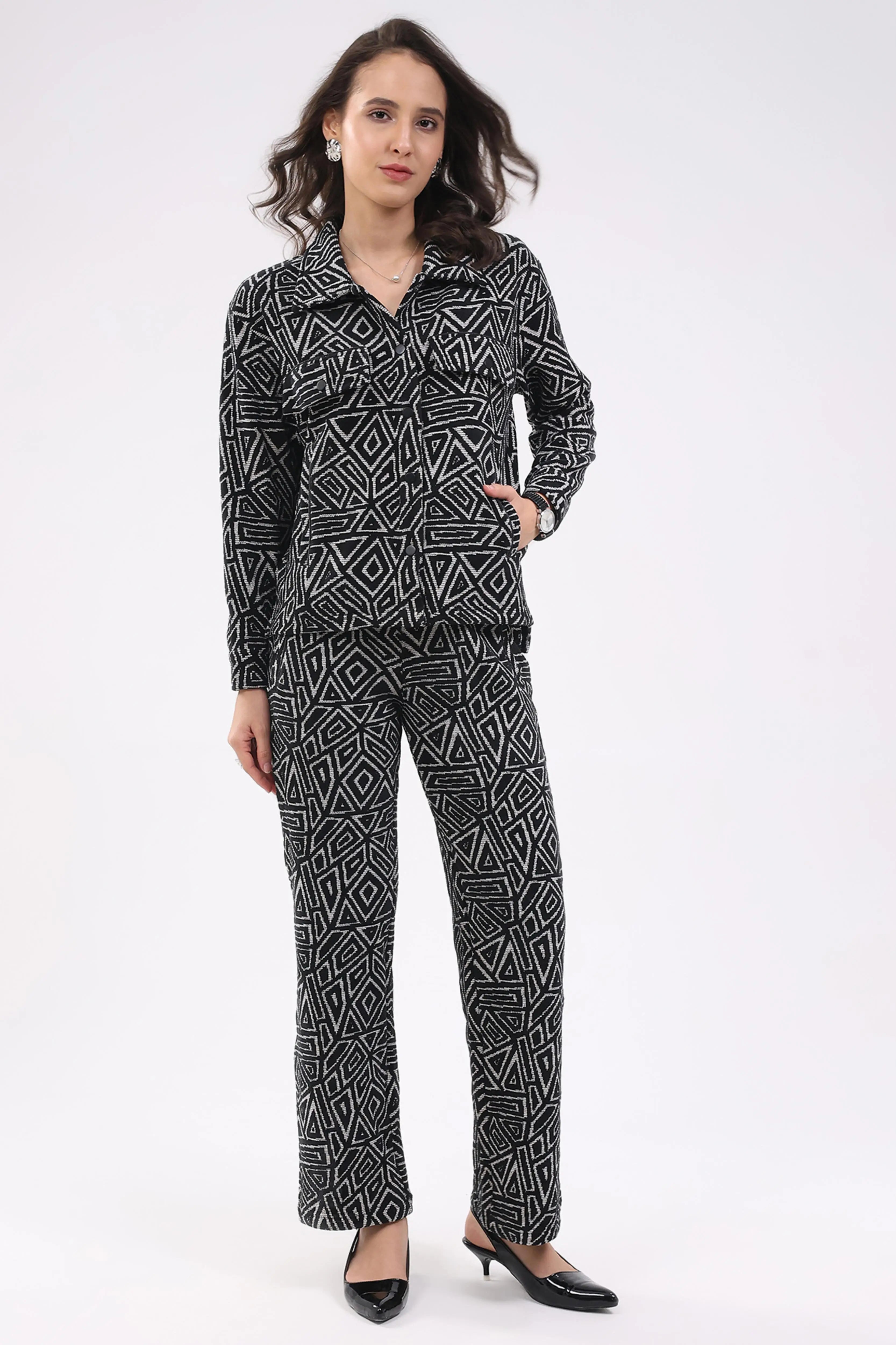 Black Wool Blend Winter Co-ord Set - Global Republic