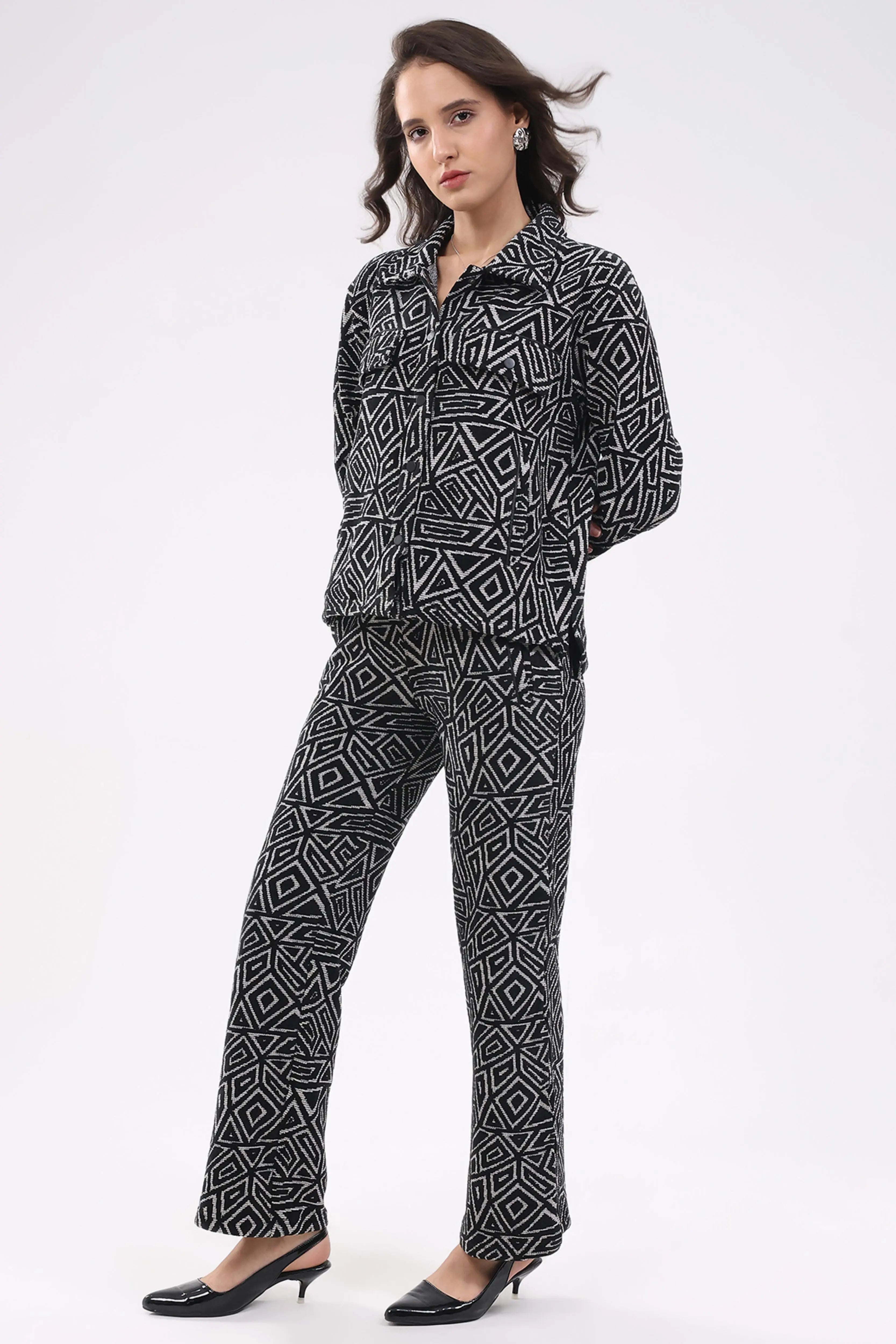 Black Wool Blend Winter Co-ord Set - Global Republic