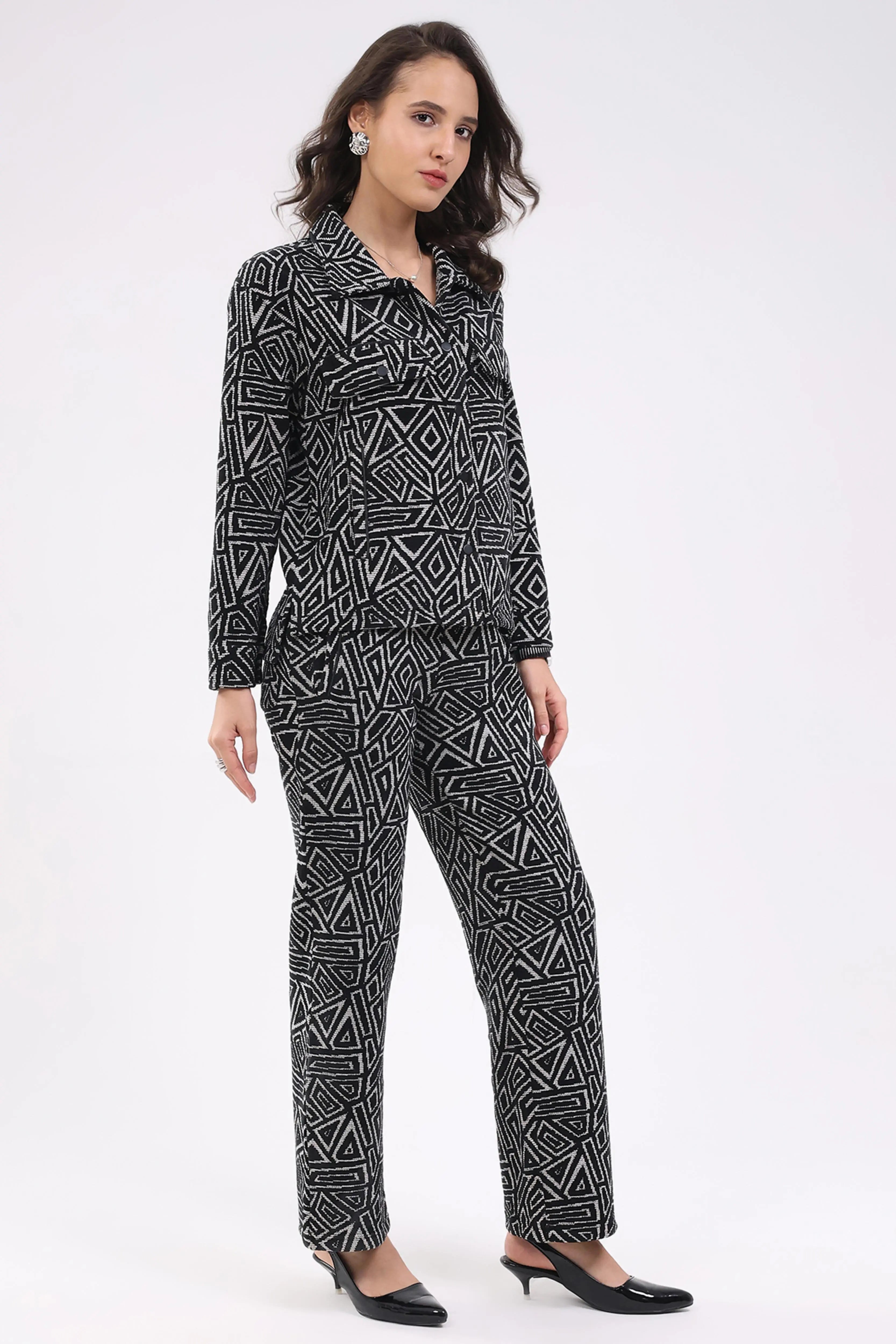 Black Wool Blend Winter Co-ord Set - Global Republic