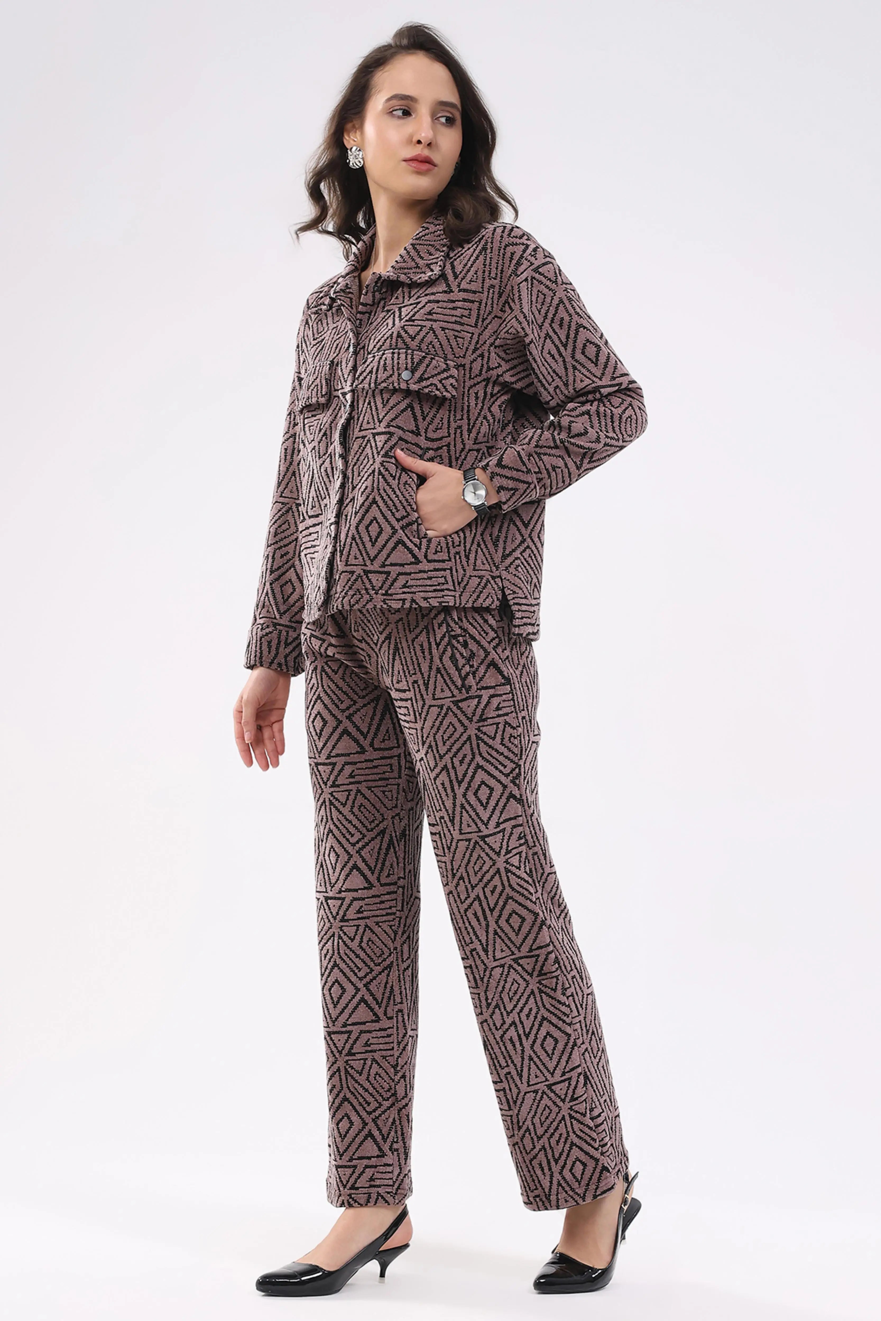 Mauve Wool Blend Winter Co-ord Set - Global Republic