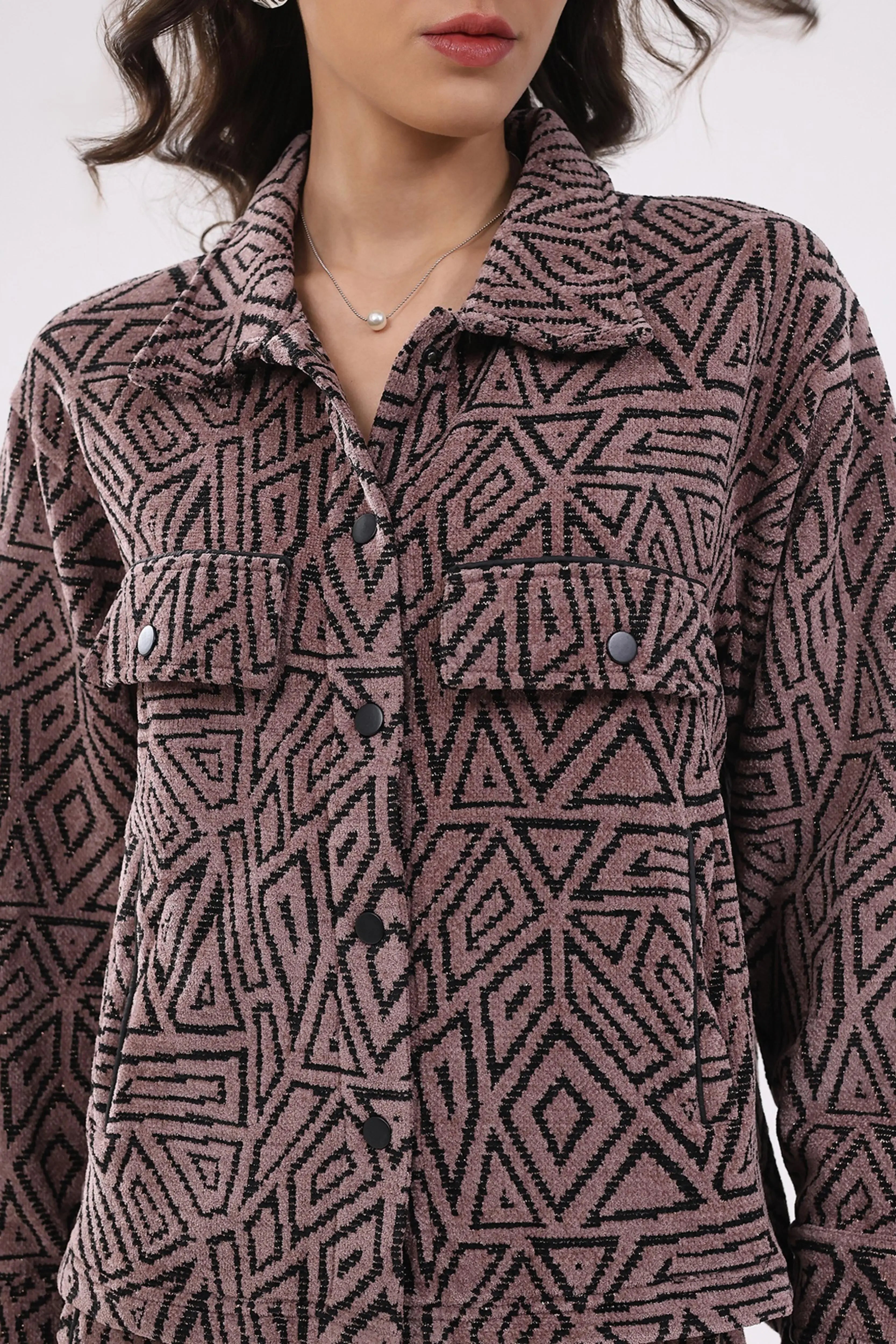 Mauve Wool Blend Winter Co-ord Set - Global Republic