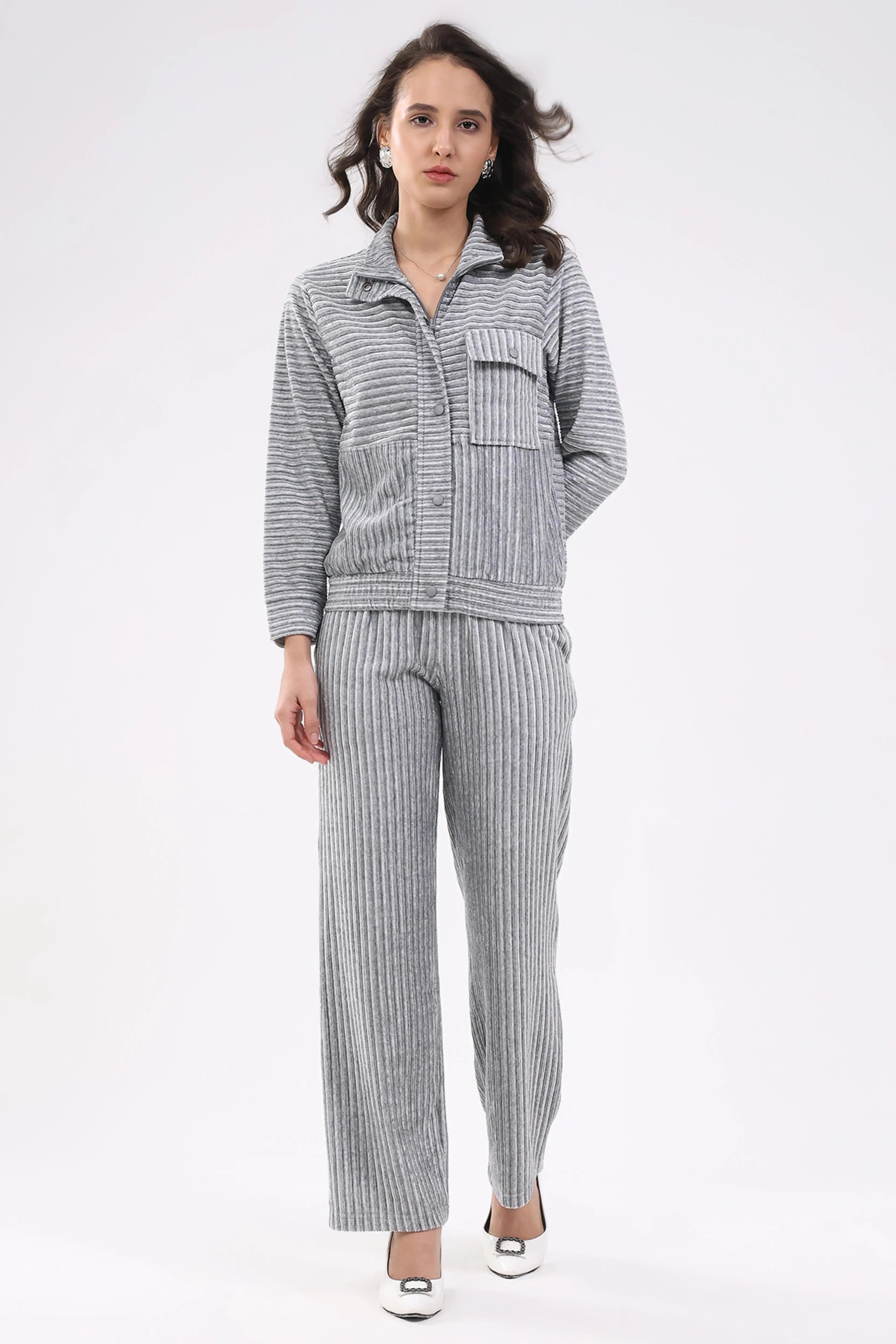 Grey Striped Winter Co-ord Set - Global Republic