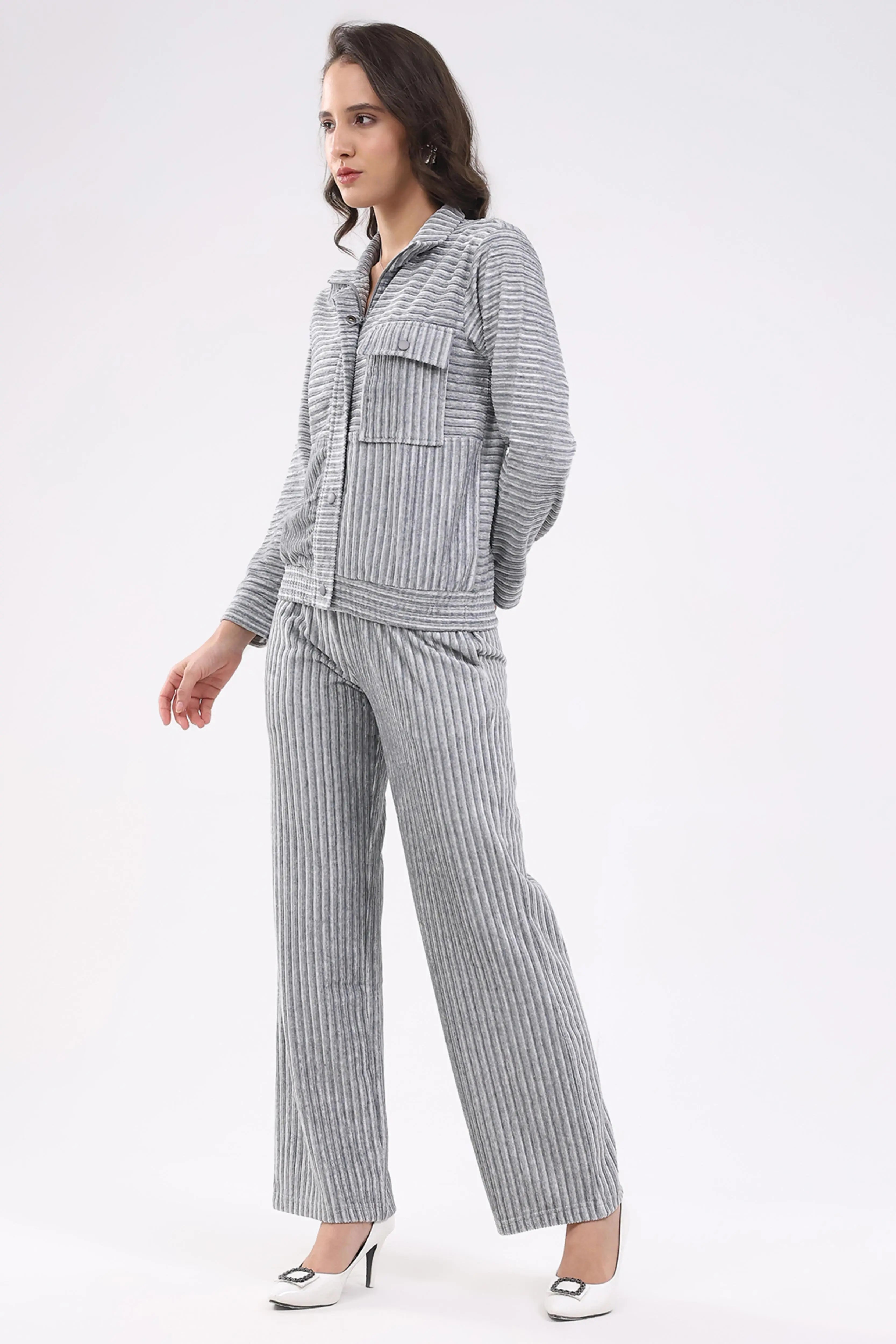 Grey Striped Winter Co-ord Set - Global Republic