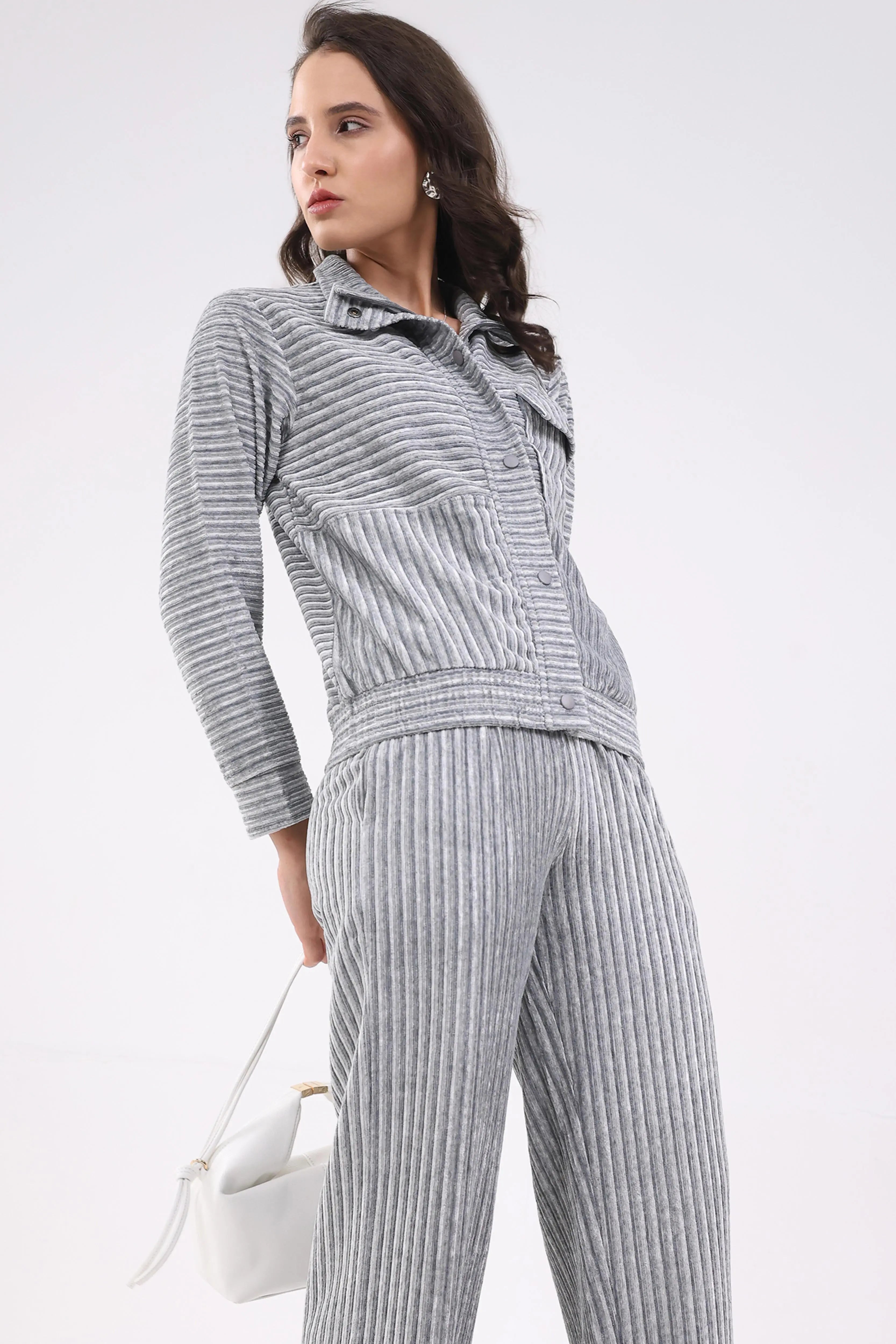 Grey Striped Winter Co-ord Set - Global Republic