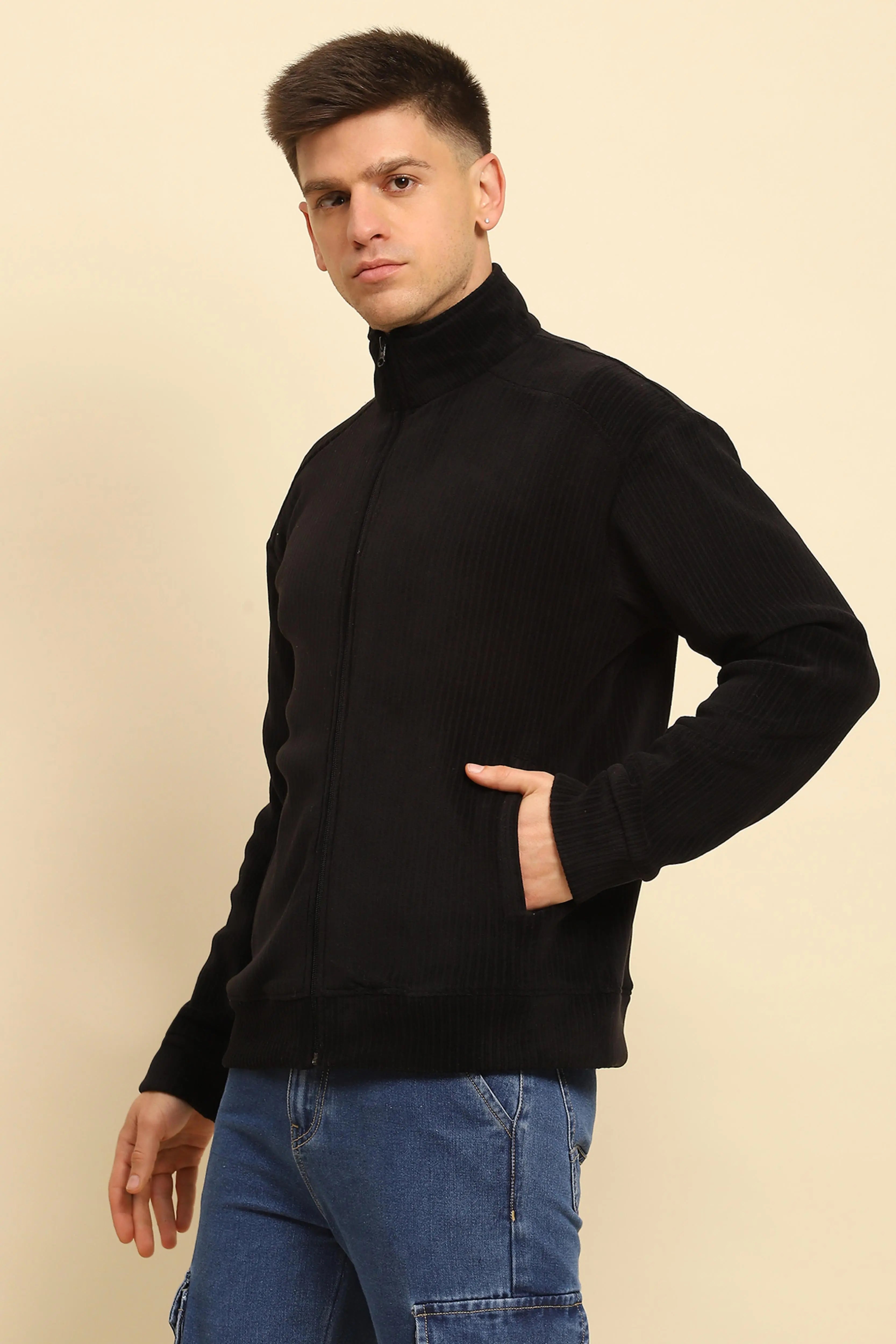 Black Solid  Jacket - Global Republic