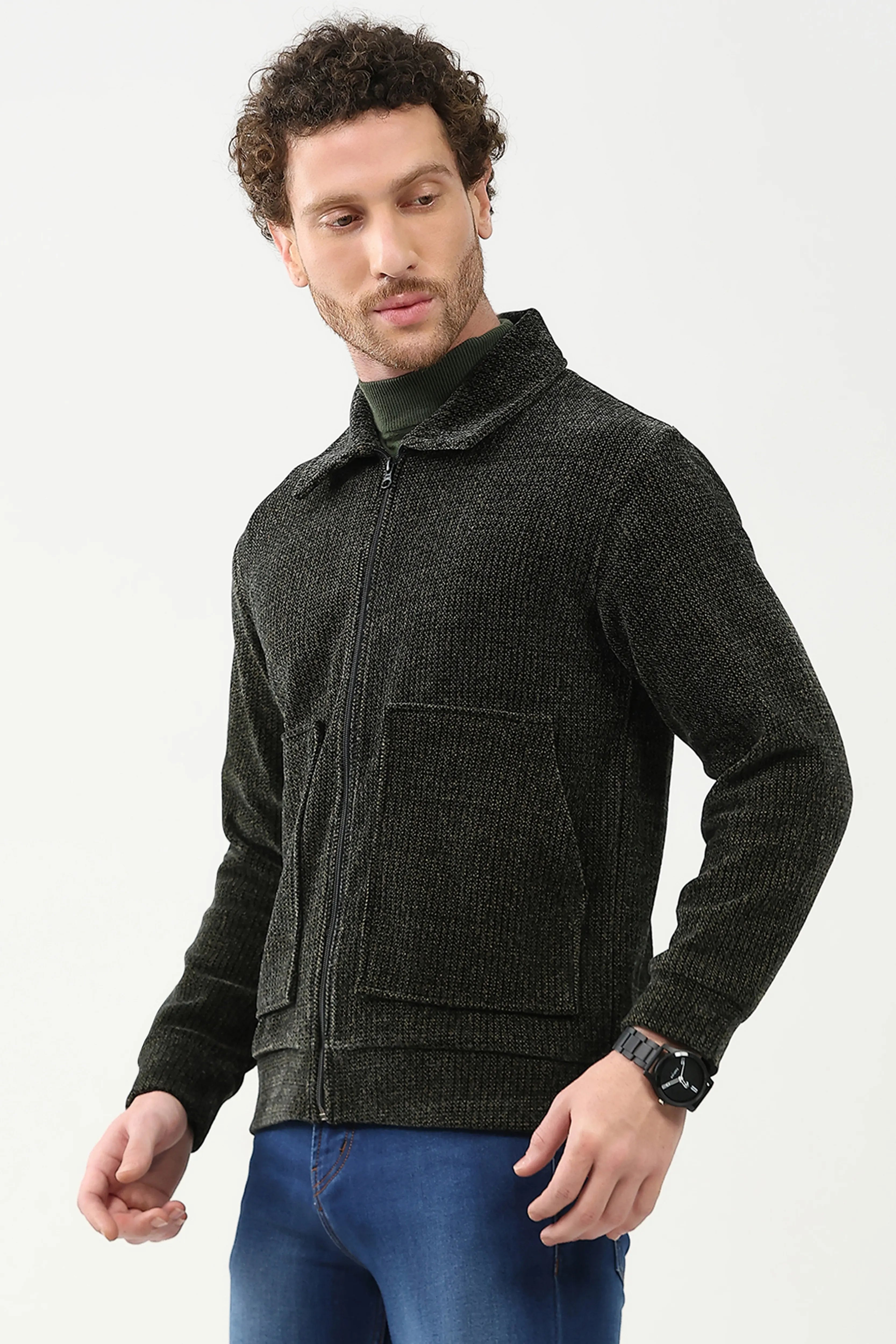 Dark Grey Wool-Blend Zipper Jacket