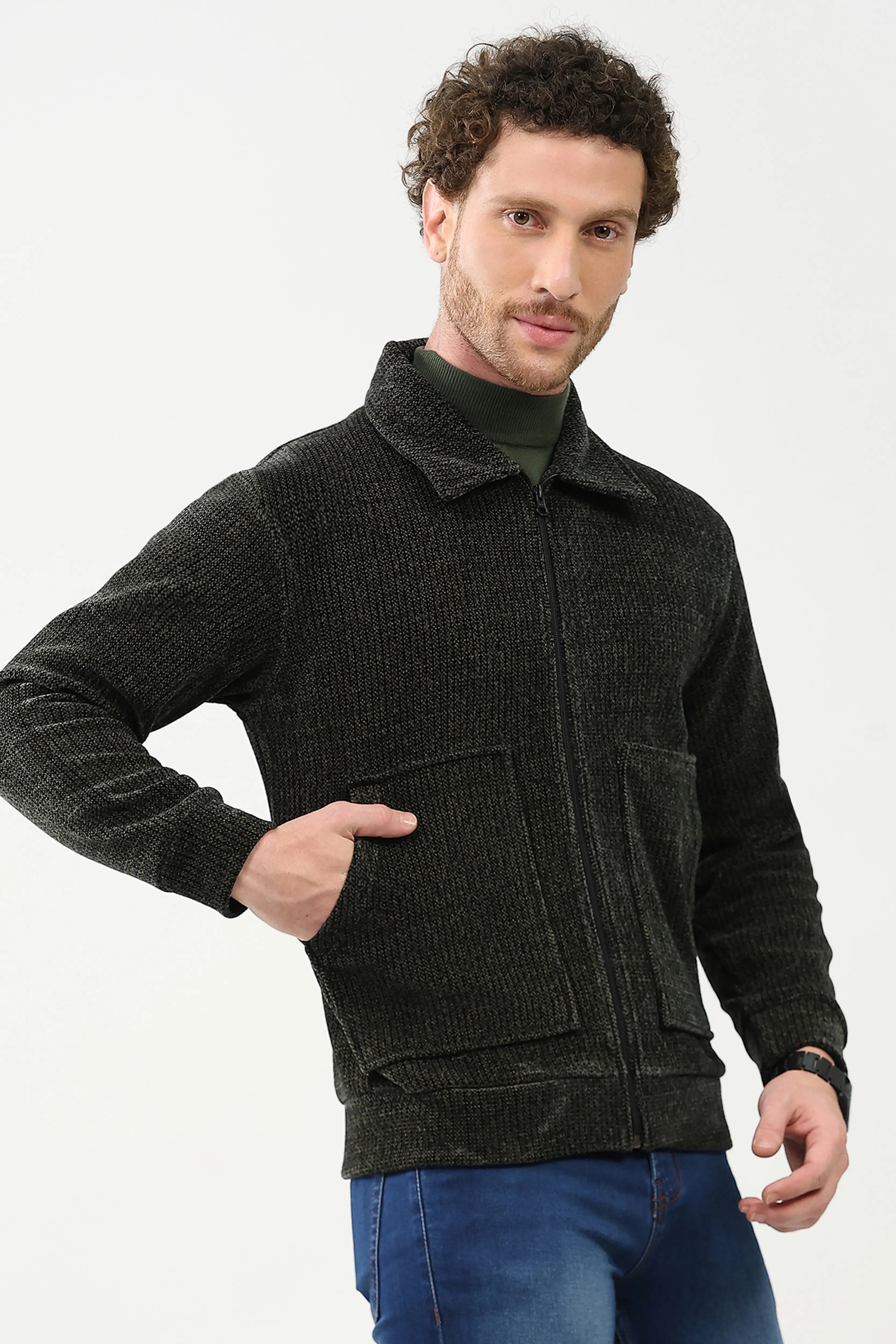 Dark Grey Wool-Blend Zipper Jacket