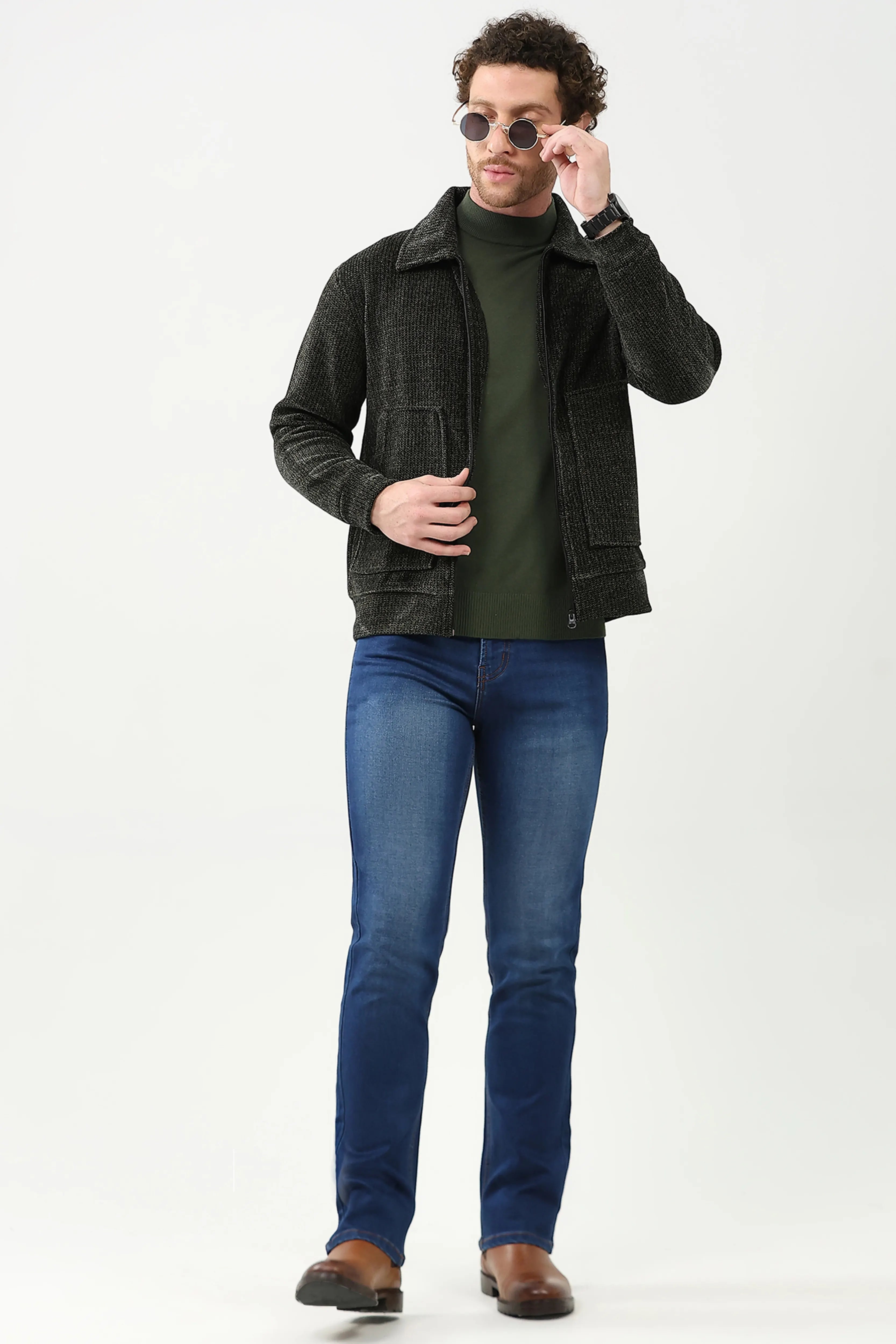 Dark Grey Wool-Blend Zipper Jacket