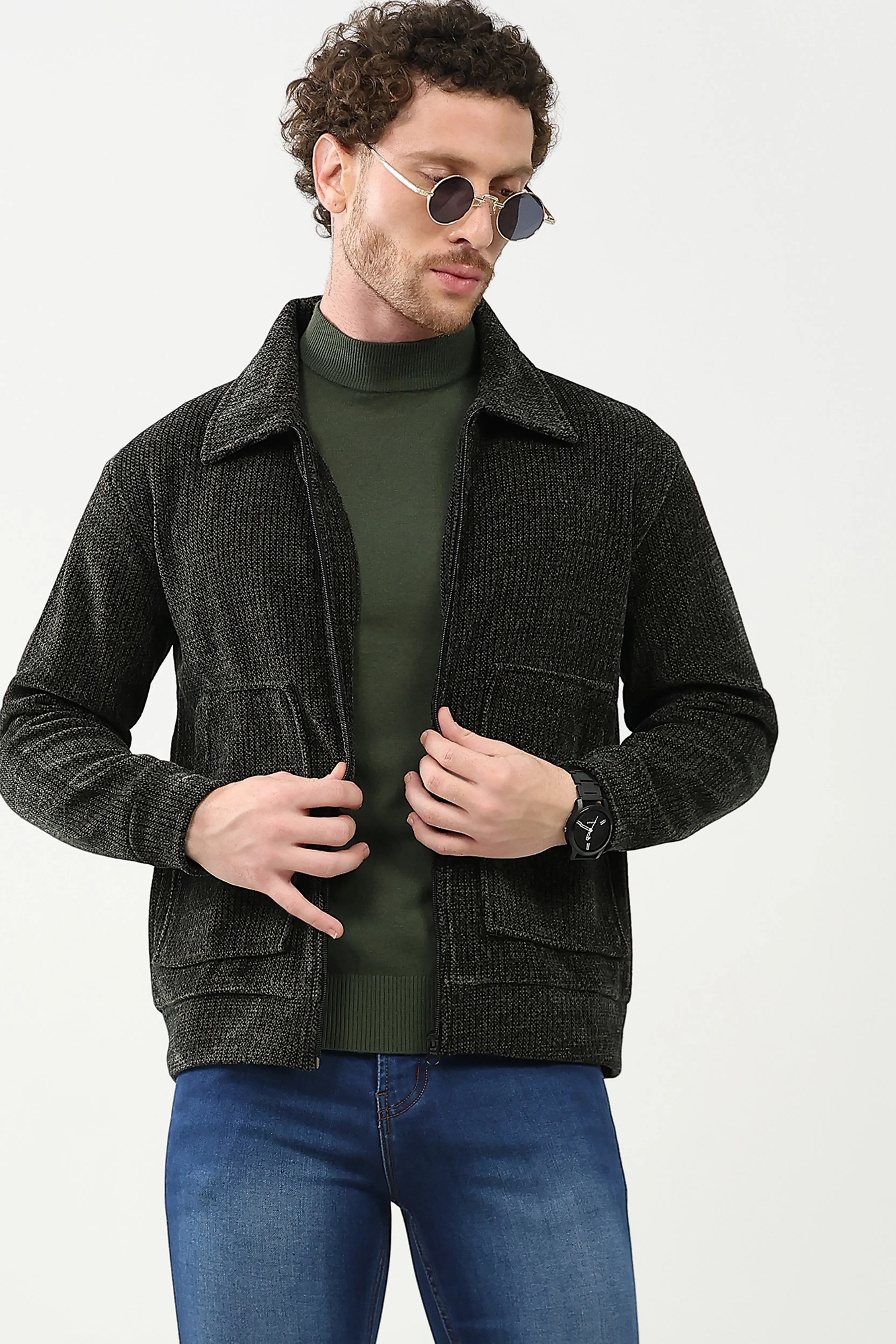 Dark Grey Wool-Blend Zipper Jacket - Global Republic