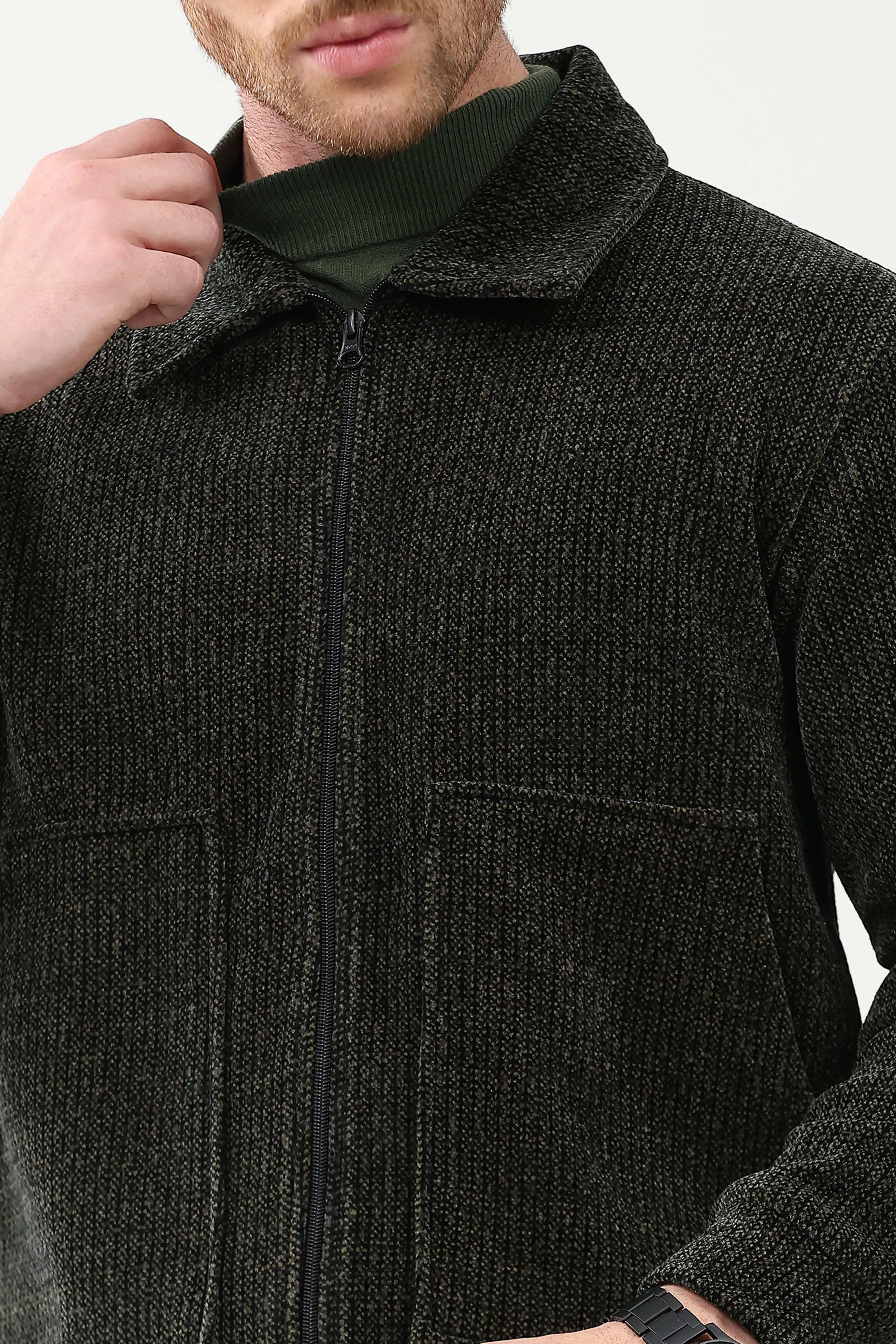 Dark Grey Wool-Blend Zipper Jacket - Global Republic