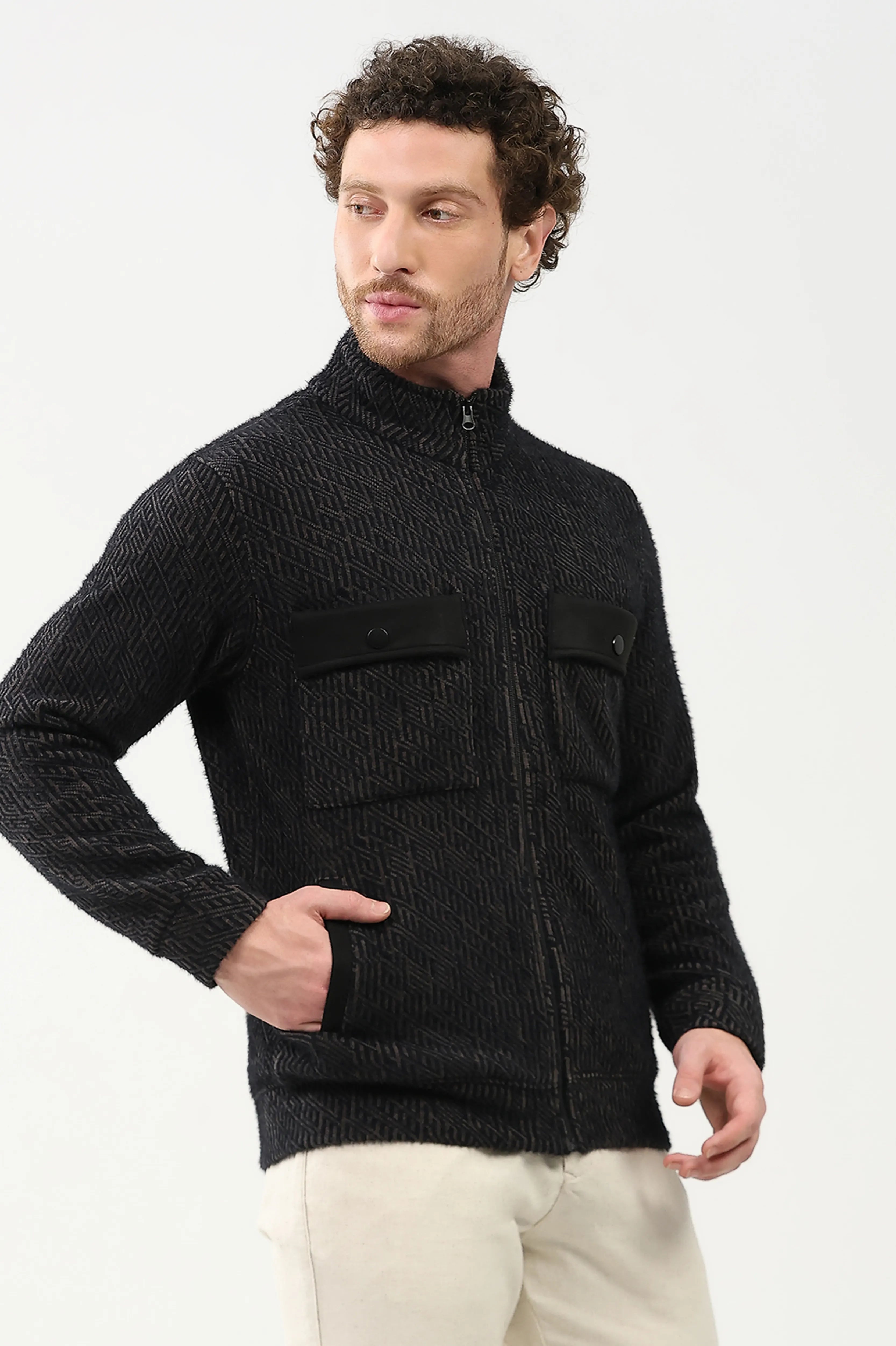 Wool-Blend Stand Collar Jacket